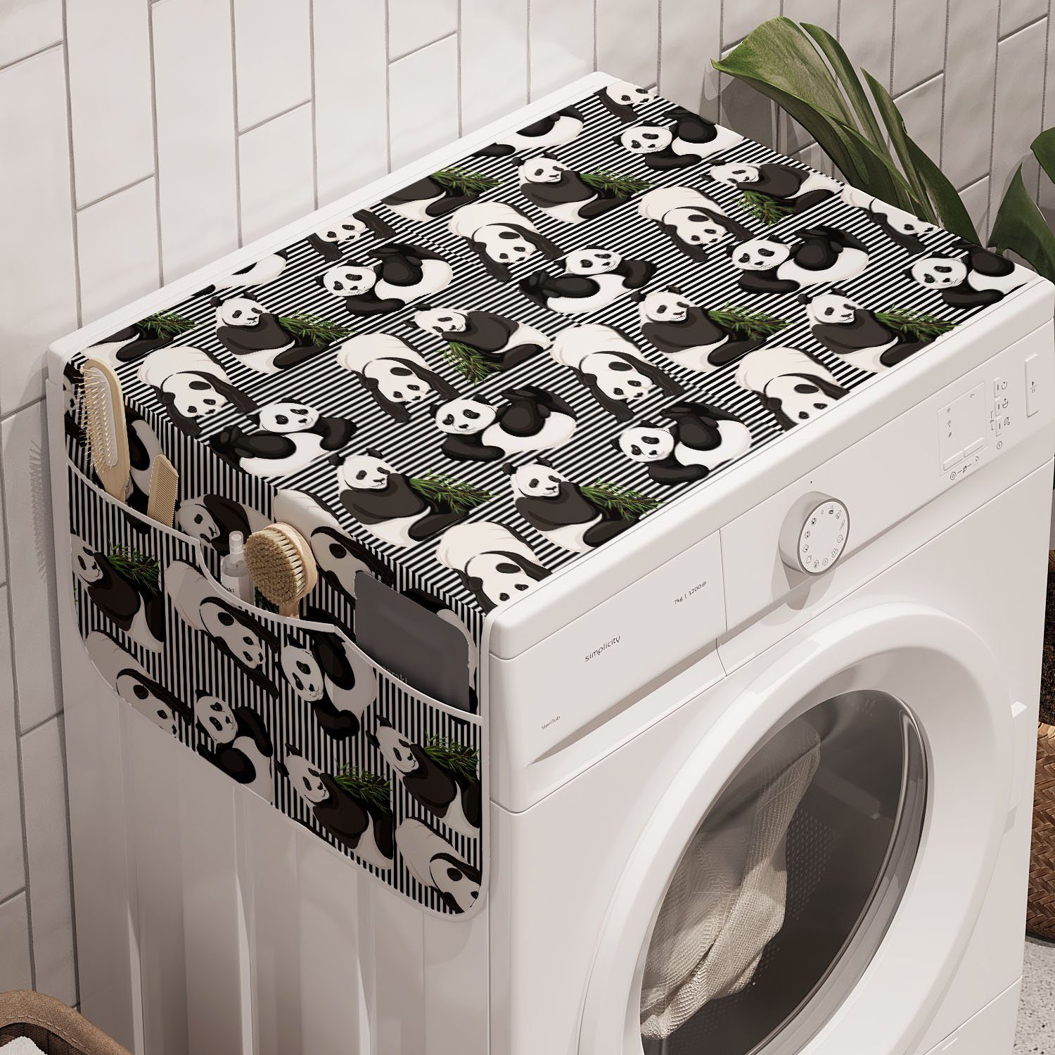 und Anti-Rutsch-Stoffabdeckung Badorganizer auf den Trockner, für Panda-Bären Abakuhaus Tropical Waschmaschine Streifen