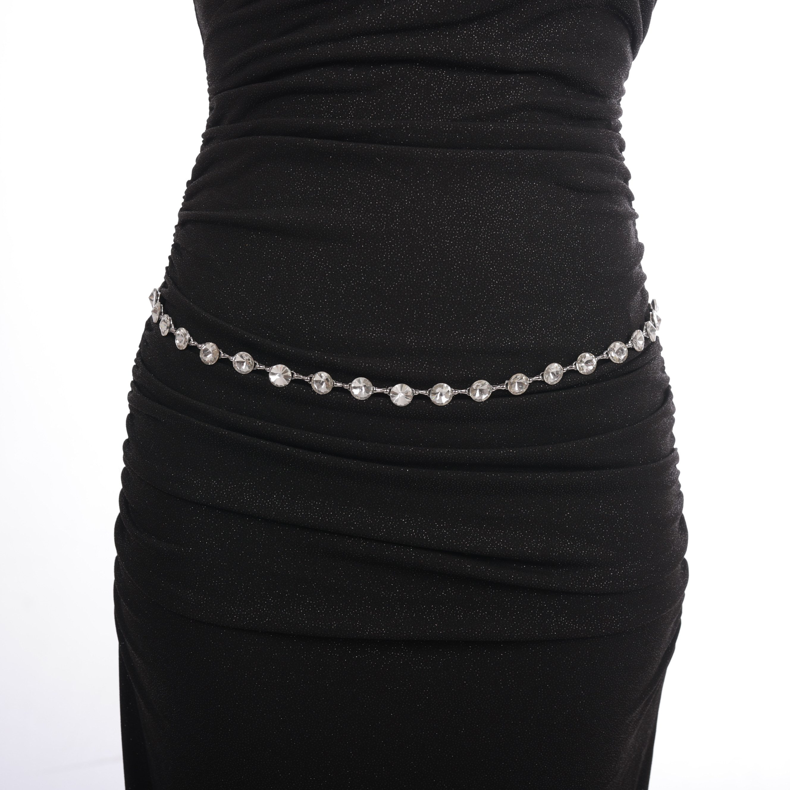 Cassandra Accessoires Kettengürtel Damen Silber Taillenkette Hüftkette mit funkelnden Straßsteinen