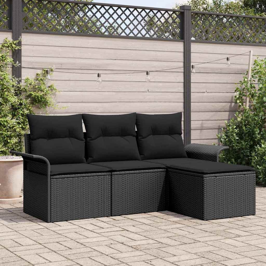 vidaXL Loungesofa Sofa Set 4 stk. 4-Sitzanzahl Schwarz Poly-Rattan, 4 Teile