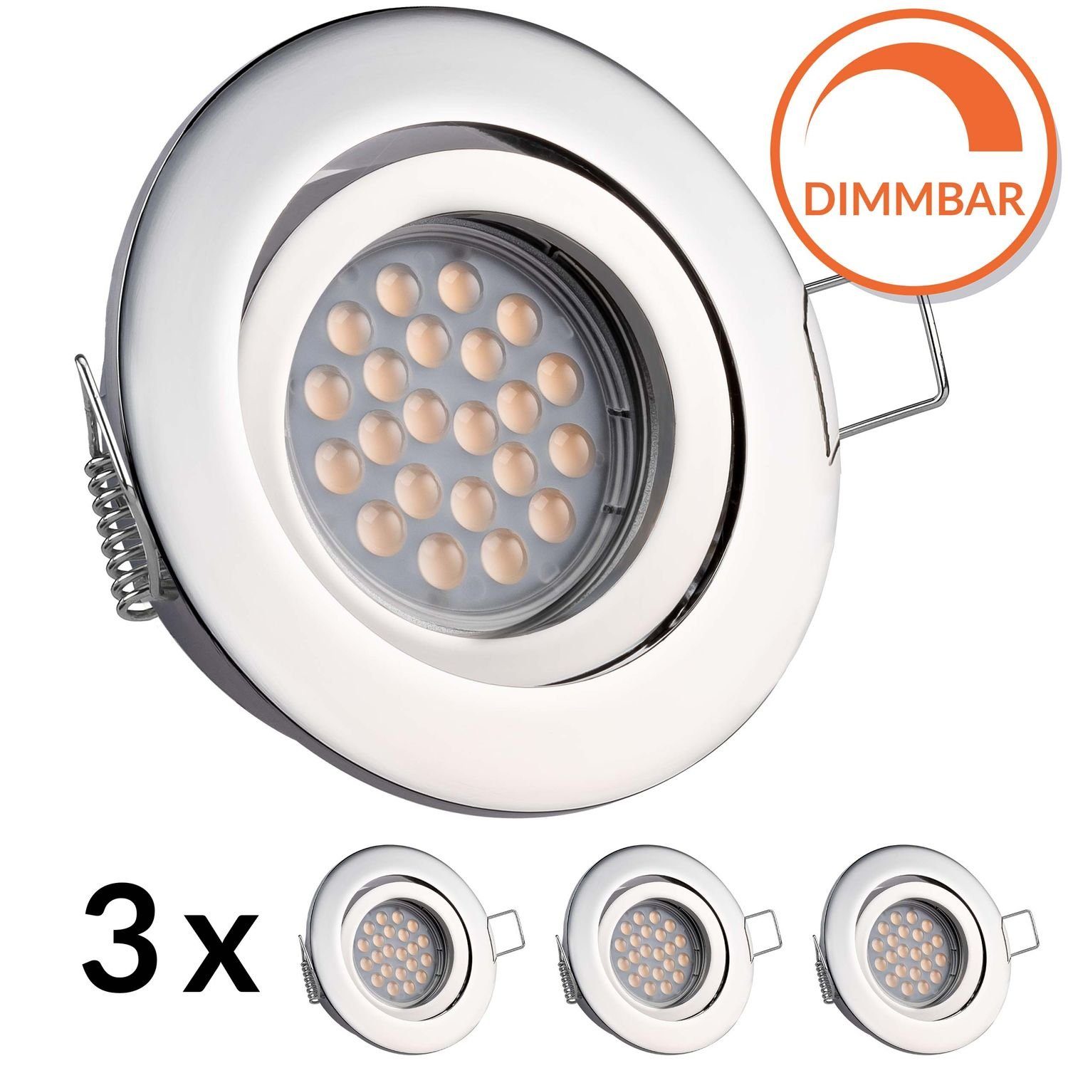 dimmbar 3er LED Set Einbaustrahler Einbaustrahler - mit Hochwertiges GU10 mit von, GU10 Markenstrahler - LED LED LED Einbaustrahler-Set LEDANDO 3er Leuchtmittel