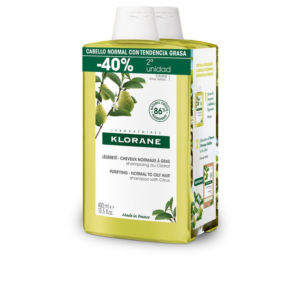 KLORANE Haarshampoo A LA CIDRA champú ligero para cabello normal/graso duo 2 x 400 ml