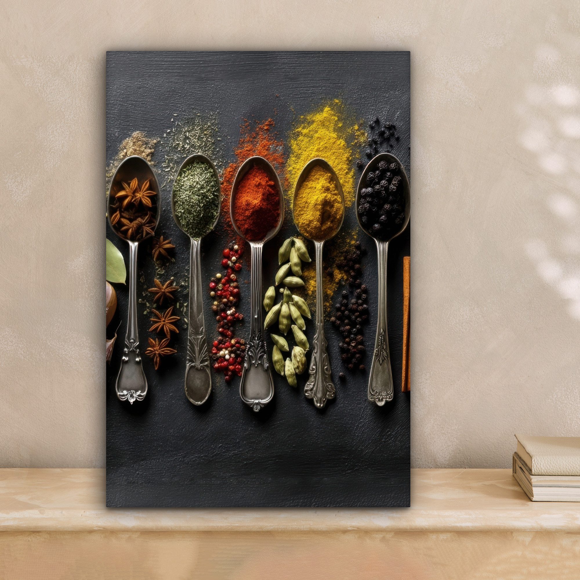 OneMillionCanvasses® Leinwandbild Löffel - Gewürze - Zimt - Chili, Fotodruc günstig online kaufen