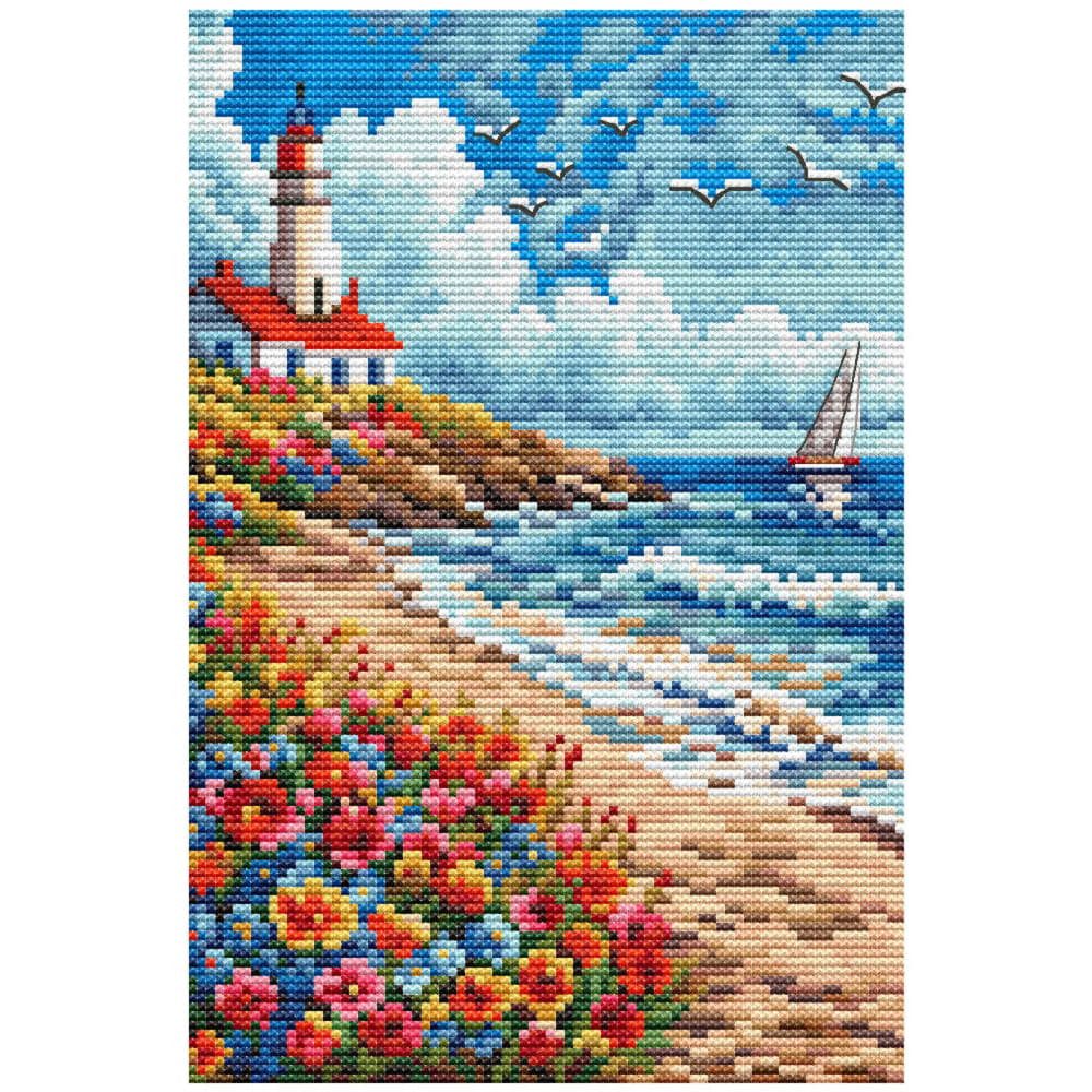 Collection D'art Kreativset CDA Kreuzstich Stickpackung "Blühendes Ufer", Zählmuster, 14,5x22cm, (embroidery kit by Marussia)