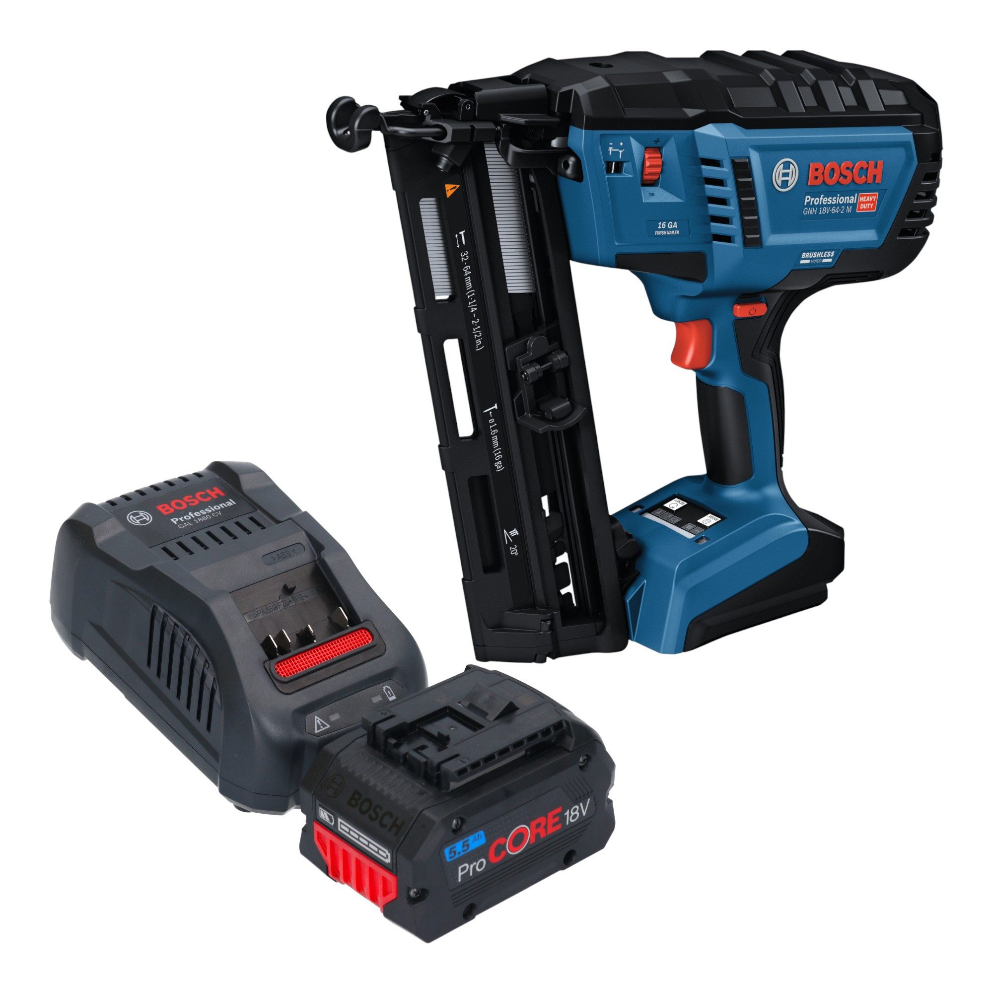 Bosch Professional Stauchkopfnagler GNH 18V-64-2 M Professional 18 V + 1x ProCORE Akku 5,5 Ah + Lader