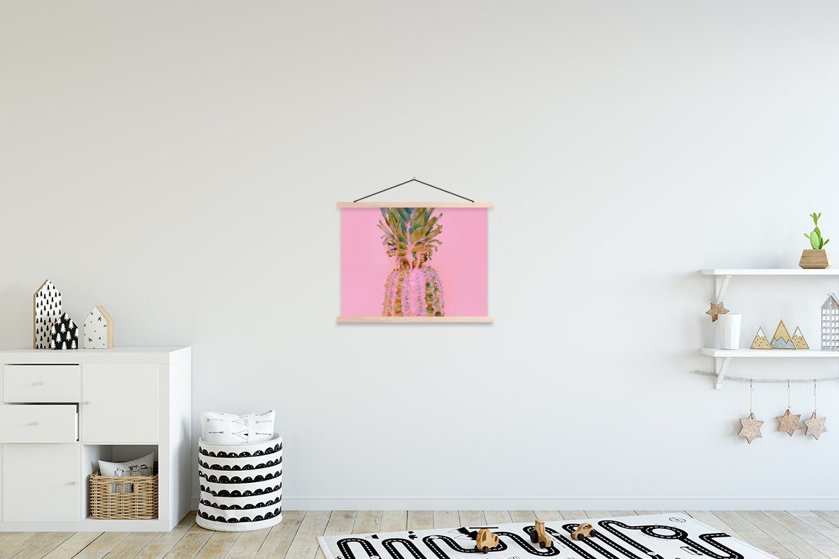 MuchoWow Poster Farbe - Ananas - Rosa - Sommer, (1 St), Posterleiste, Textilposter für Wohnzimmer, Bilderleiste, Magnetisch