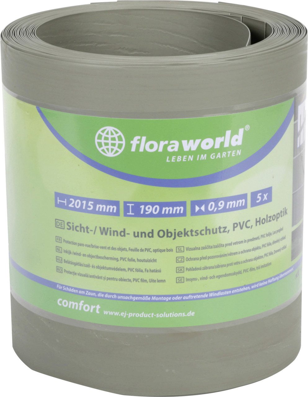 Floraworld Sichtschutzfolie Floraworld Sichtschutzstreifen 201,5 x 19 cm grau