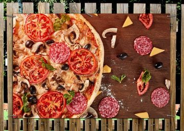 Wallario Sichtschutzzaunmatten Pizza mit Tomaten, Salami, Oliven und Pilzen