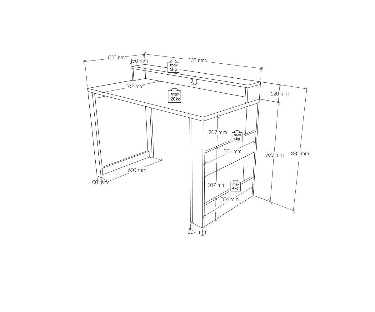 Rollcontainer KINDER 2-St) Rooms Kinderschreibtisch Serie (Set, Rooms mit HYPE Schreibtisch-Set der HYPE 120x60