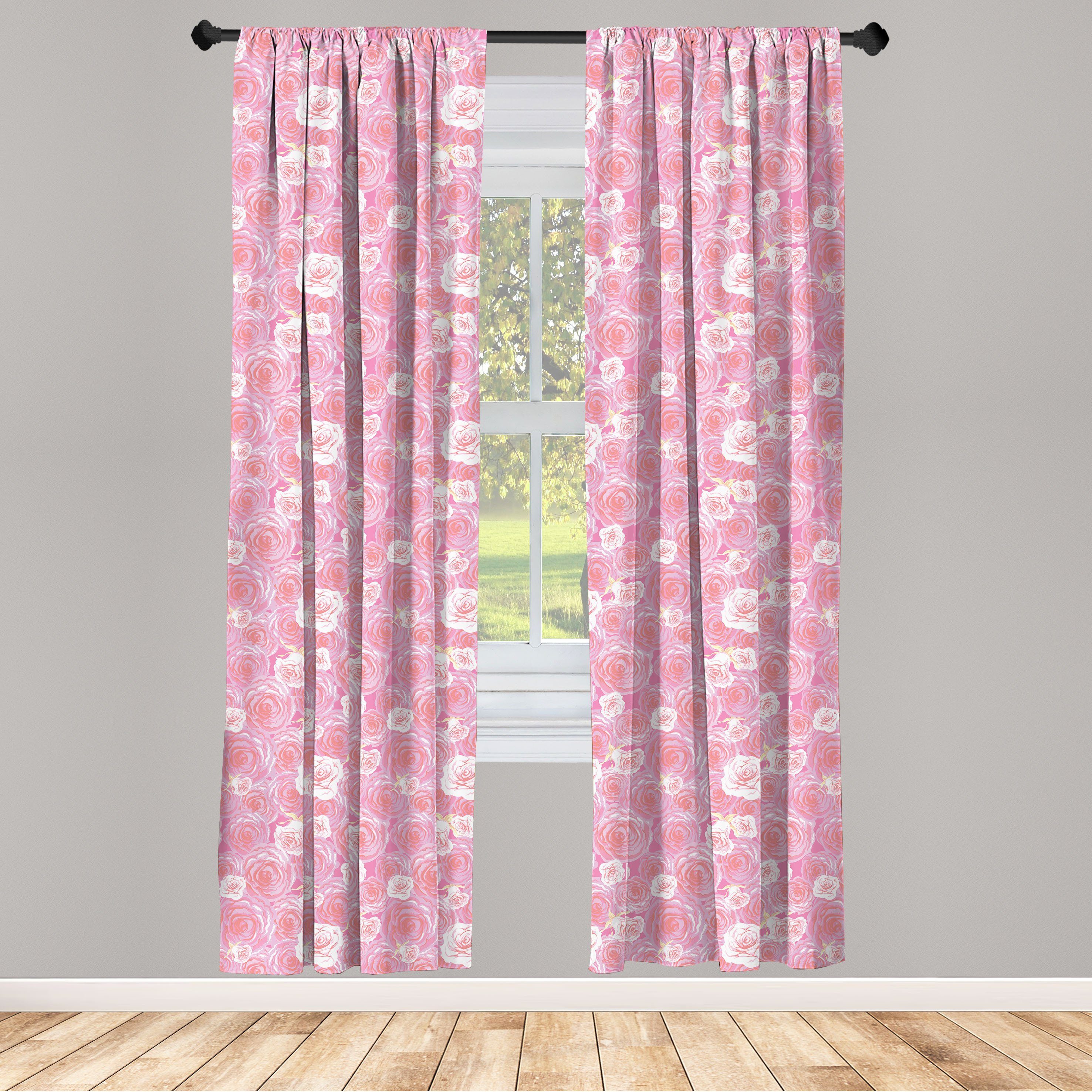 Gardine Vorhang für Wohnzimmer Schlafzimmer Dekor, Abakuhaus, Microfaser, Rose Romantisches Blooming Flora