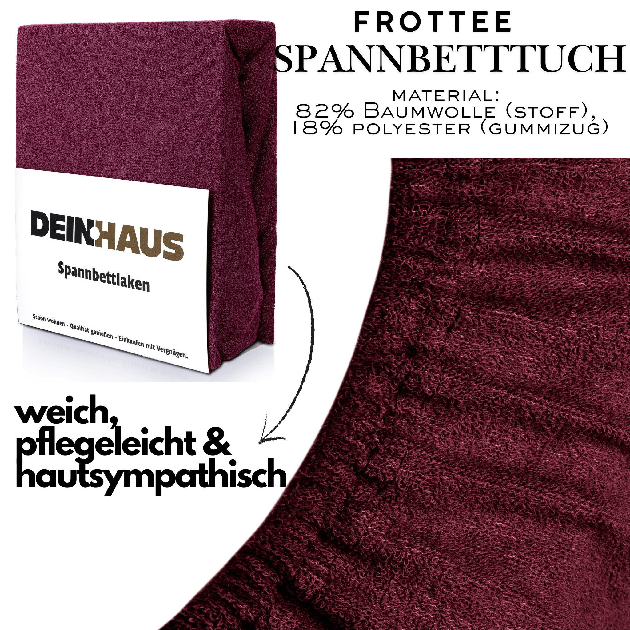DH DEIN . HAUS Spannbettlaken Frottee SOFT, Baumwolle, Gummizug: rundum, (1 Stück), weich saugfähig atmungsaktiv Rundumgummi formstabil bis 20 cm – Bild 2 von 5