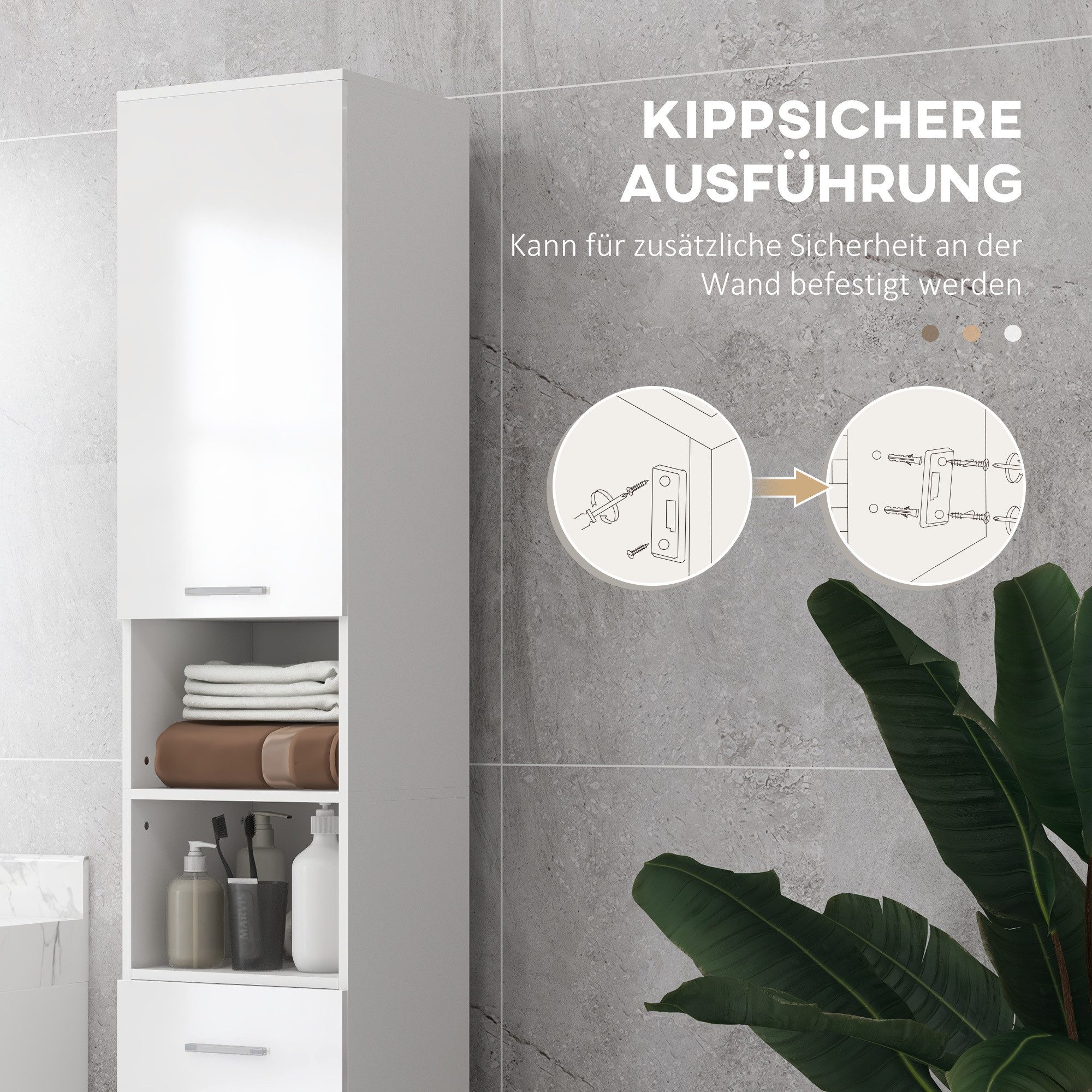 Kleankin Badkommode Badezimmerschrank Hochschrank verstellbare Ablage 2 offene Fächer (Toilettenschrank, 1 St., Badschrank), für kleine Räume Badezimmer 30 x 30 – Bild 5 von 5
