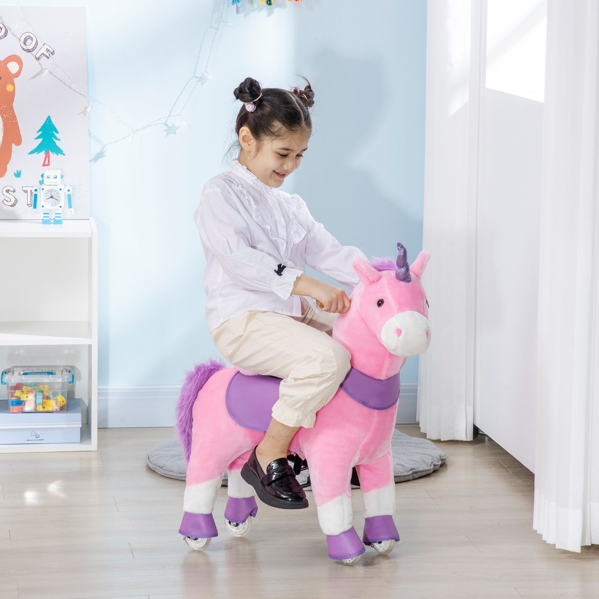 HOMCOM Stehtier Schaukelpferd Einhorn, 4 Rollen, günstig online kaufen