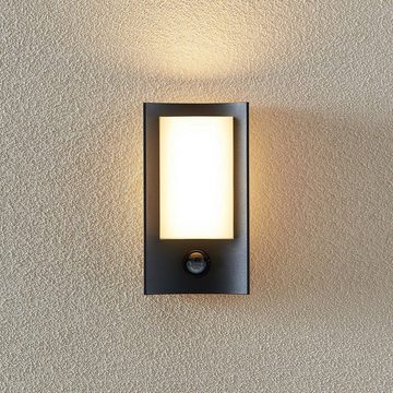 Lindby Außen-Wandleuchte Olega, LED-Leuchtmittel fest verbaut, warmweiß, Modern, Aluminium, Kunststoff, dunkelgrau, weiß, 1 flammig, inkl.