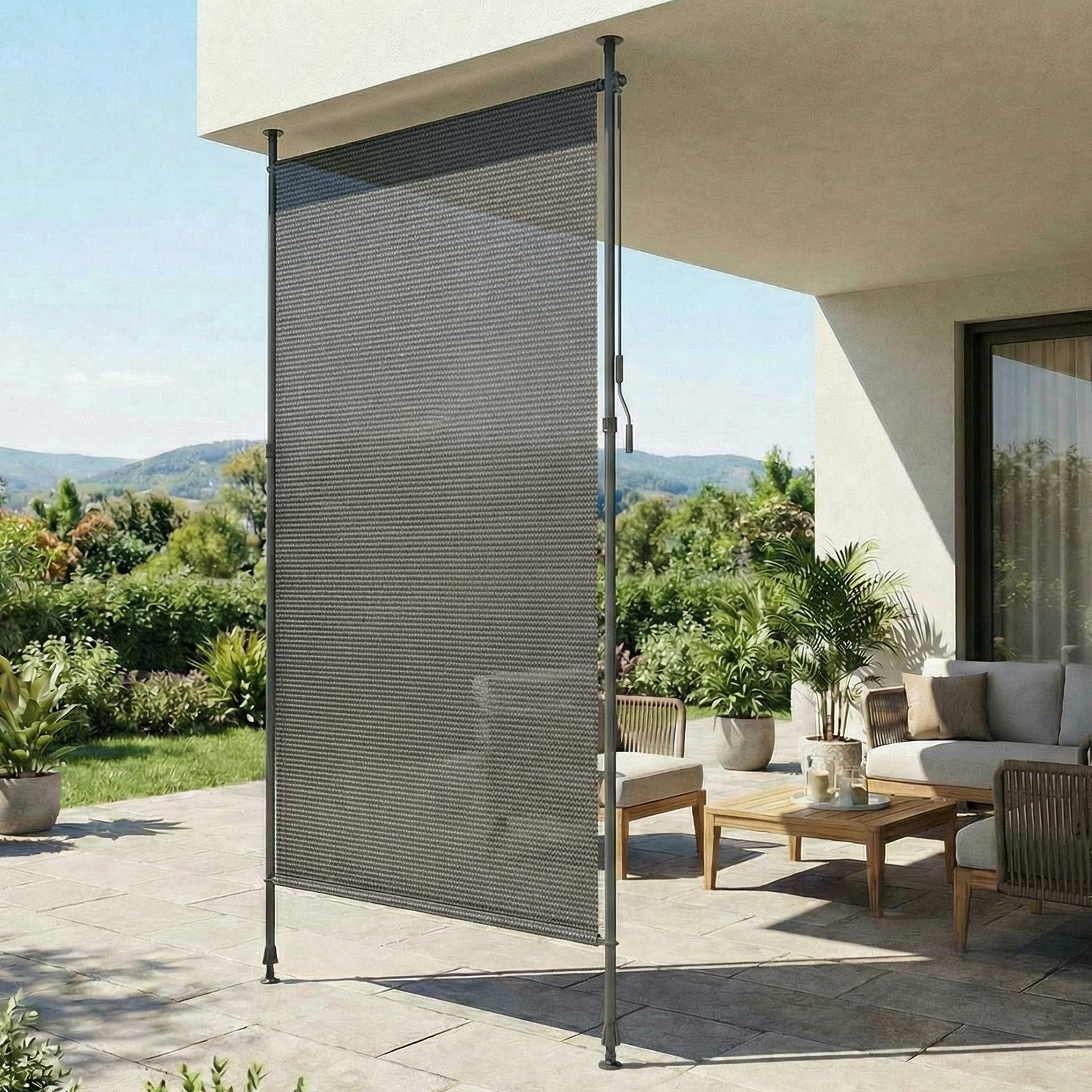 TLGREEN Senkrechtmarkise Balkon ohne Bohren 120/150/200x270cm (Vertikalmarkise Außen mit Sichtschutz Sonnenschutz Windschutz) Klemmmarkise für Garten Terrasse Wetterfest