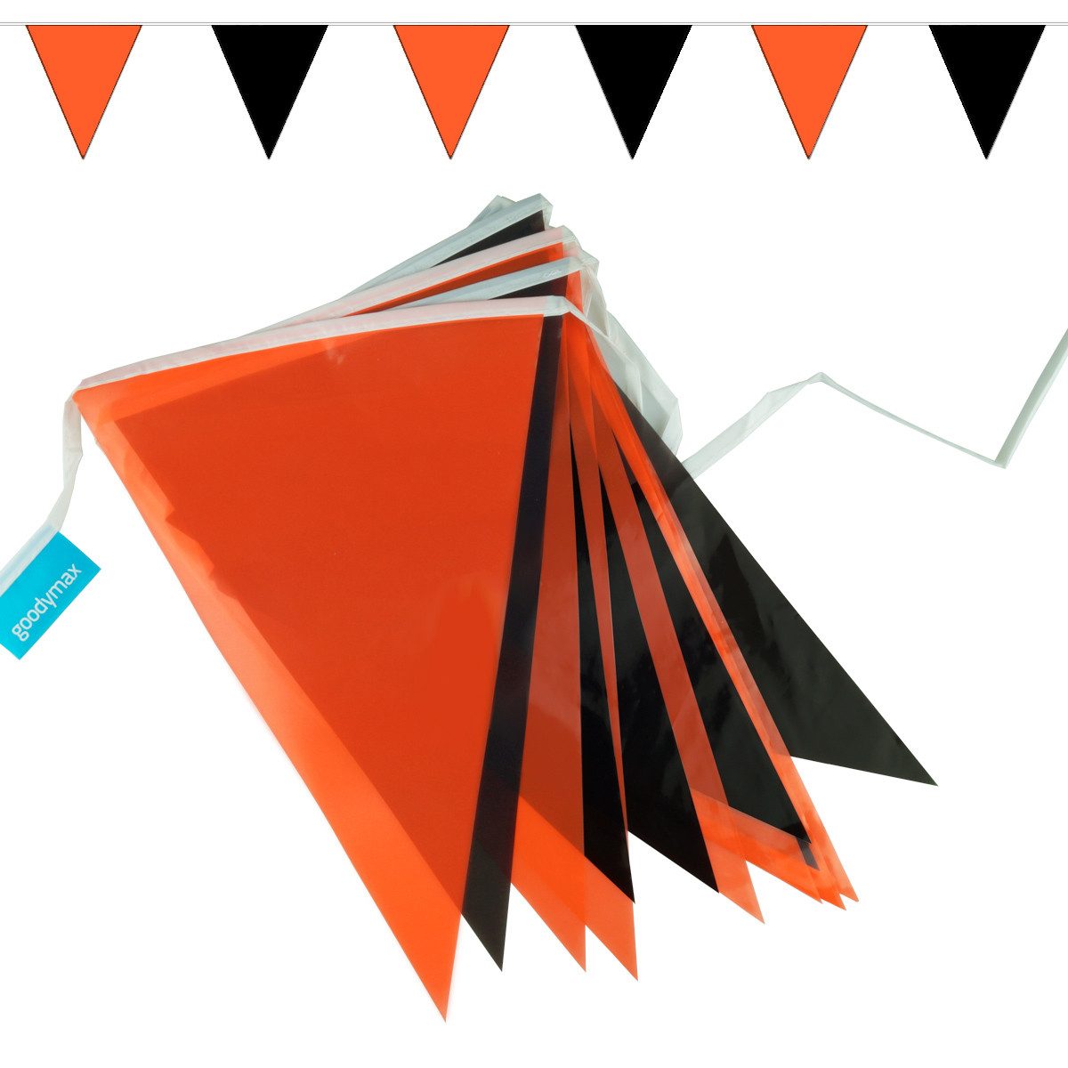 Goodymax Hängedekoration Wimpelkette 10 m Orange-Schwarz (Orange-Schwarz, 1 Wimpelkette), 20 Wimpel
