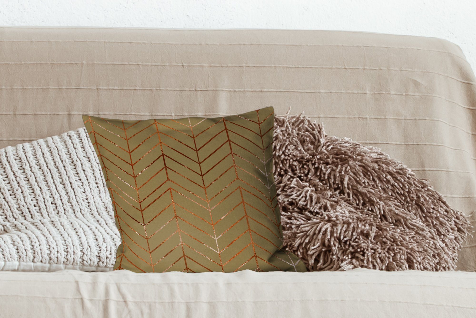 MuchoWow Dekokissen Muster - - Füllung für Schlafzimmer, Wohzimmer, Zierkissen mit Bronze Grün, - Sofakissen Luxus Deko