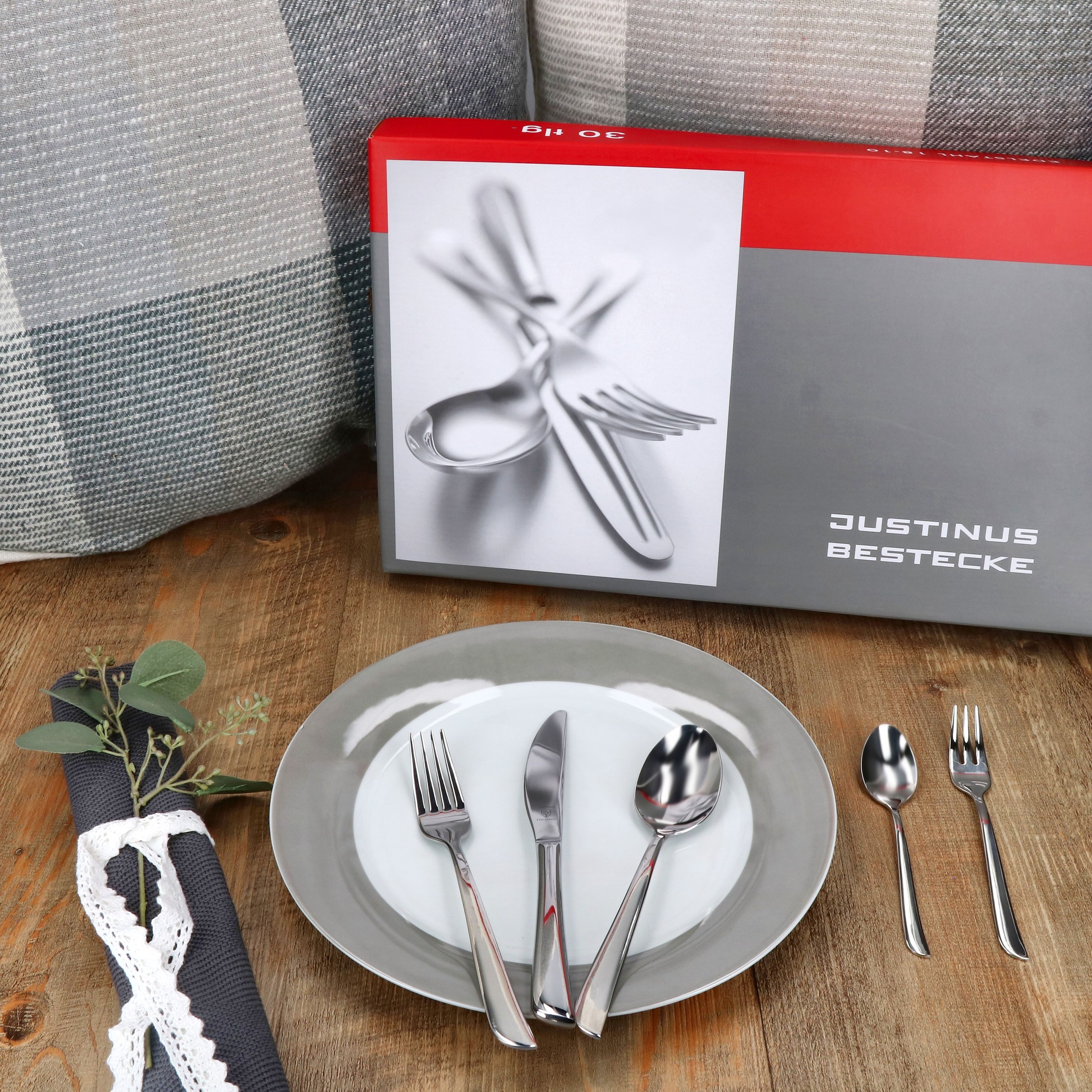 Justinus Besteck-Set 150tlg Twist Komplett-Besteck-Set 30 Personen Messer Gabel Löffel, Edelstahl