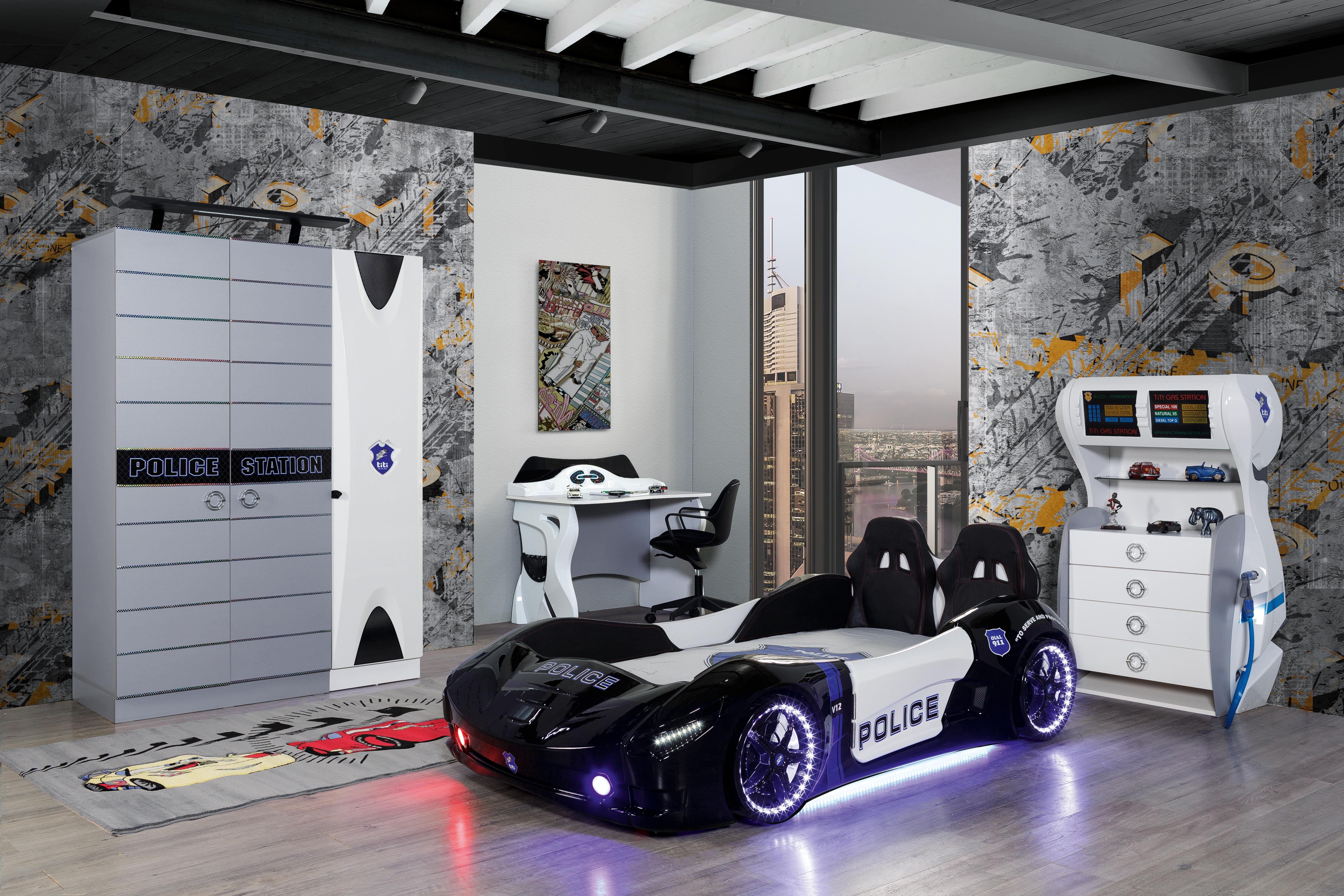 Kapa Möbel Schlafzimmer-Set Autobett Kinderzimmer Police mit Sirene 6-teilig