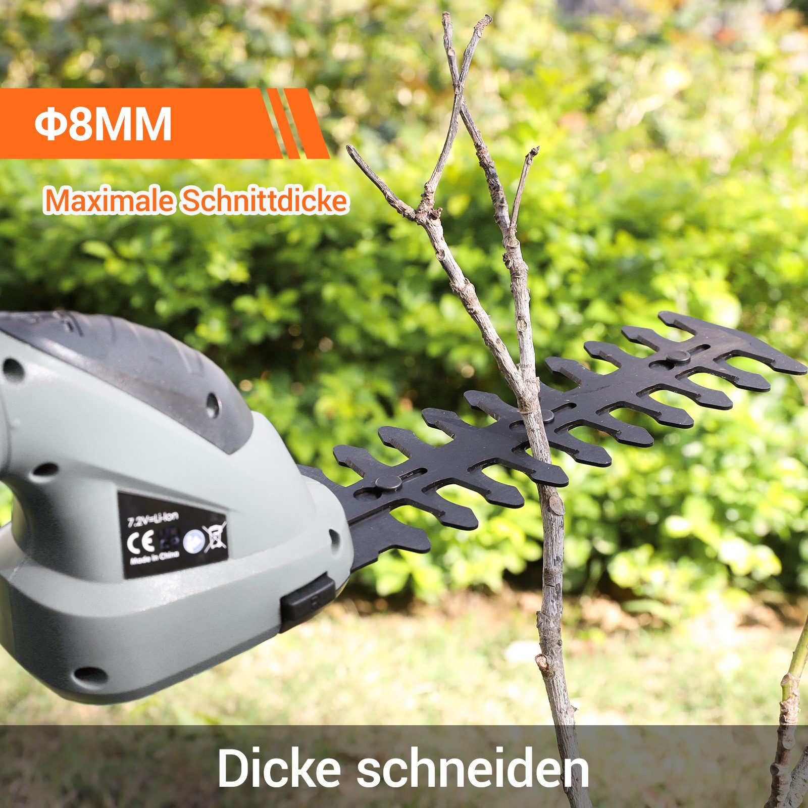 TLGREEN Akku-Grasschere 2 in 1 Handheckenschere mit Teleskopstiel,Akku 7,2V 2000mAh, Geeignet zum Trimmen von Rasenkanten,Strauchschnitt,Gras mähen – Bild 4 von 5