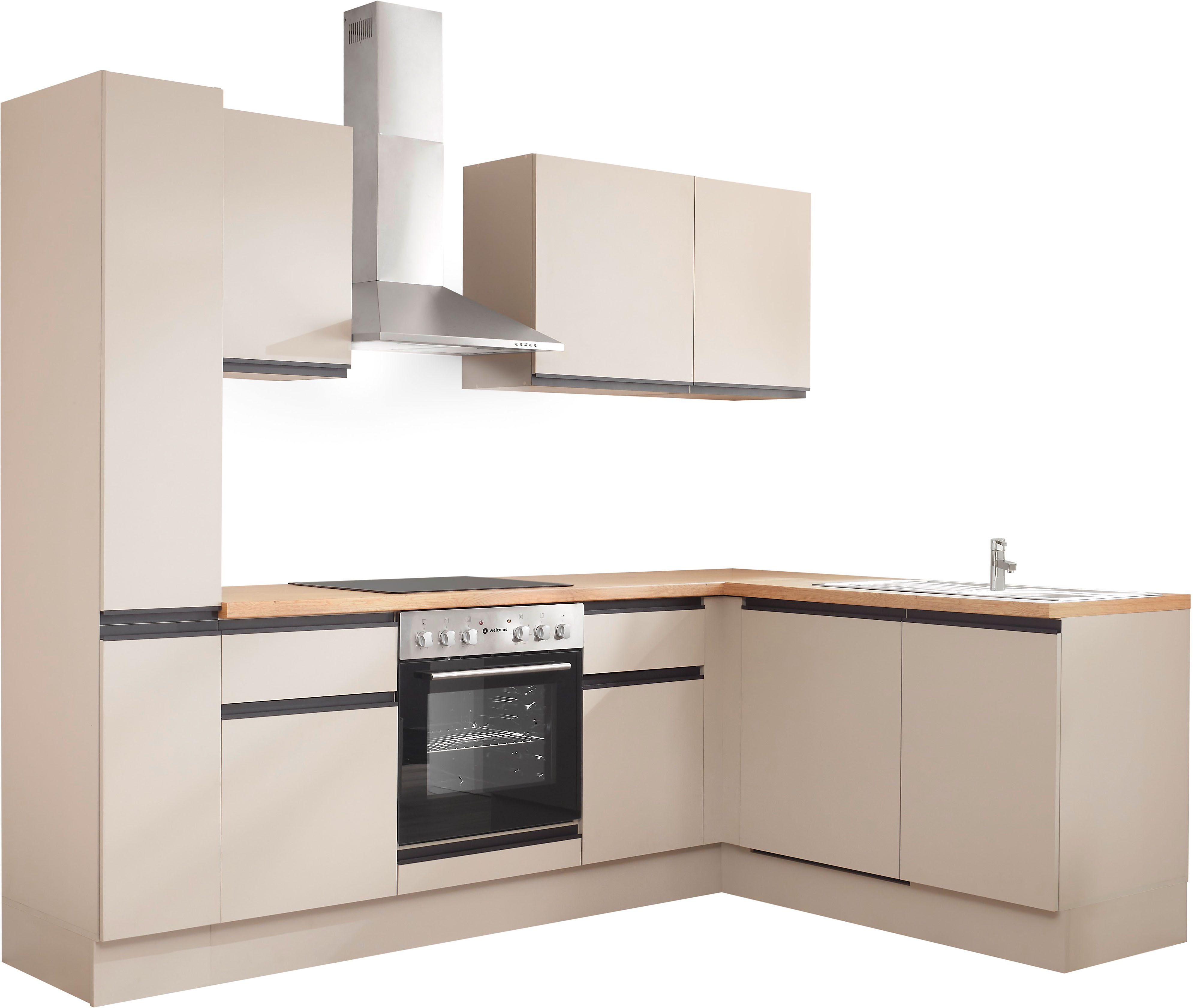 BASIC by Balculina Winkelküche Nizza B/H/T 250x211x60 cm, Breite 250 cm, wahlweise mit E-Geräten und Induktionskochfeld