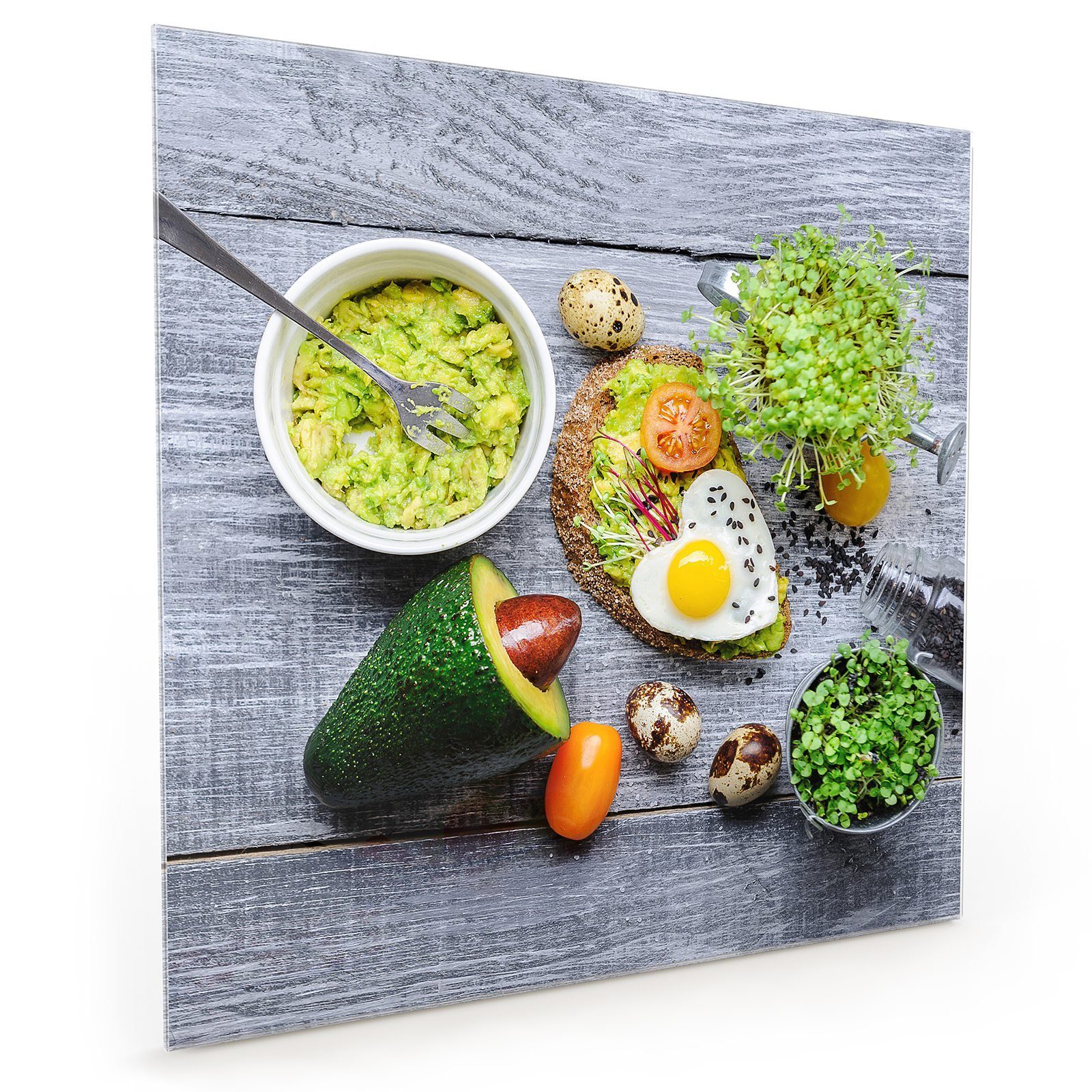 Mousse Küchenrückwand Primedeco Spritzschutz mit Avocado Motiv Glas Küchenrückwand
