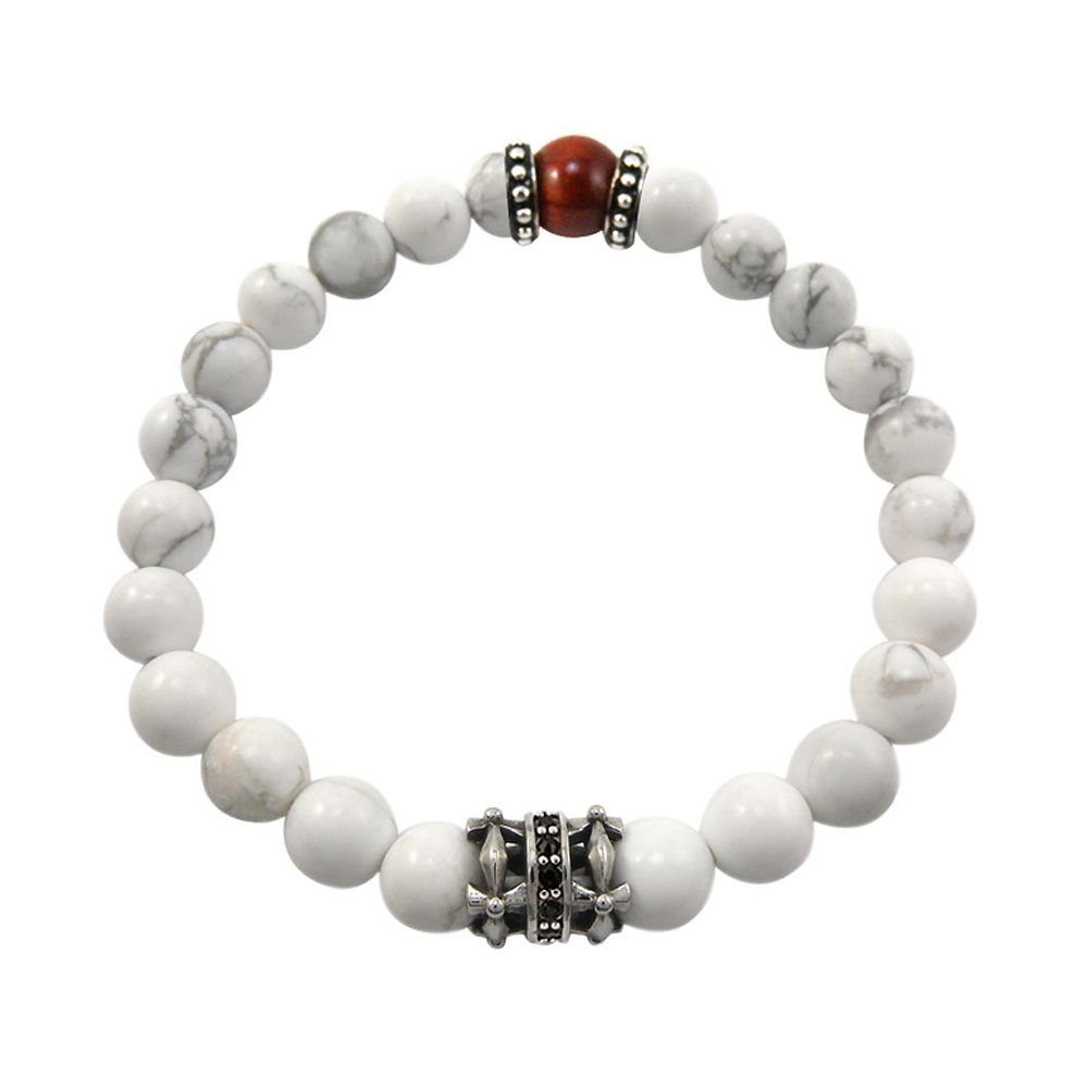 Kingka Armband "URBAN ROCKS" Stein Armband weißer synthetischer Türkis und rotem Tigerauge mit silbernem Center Piece