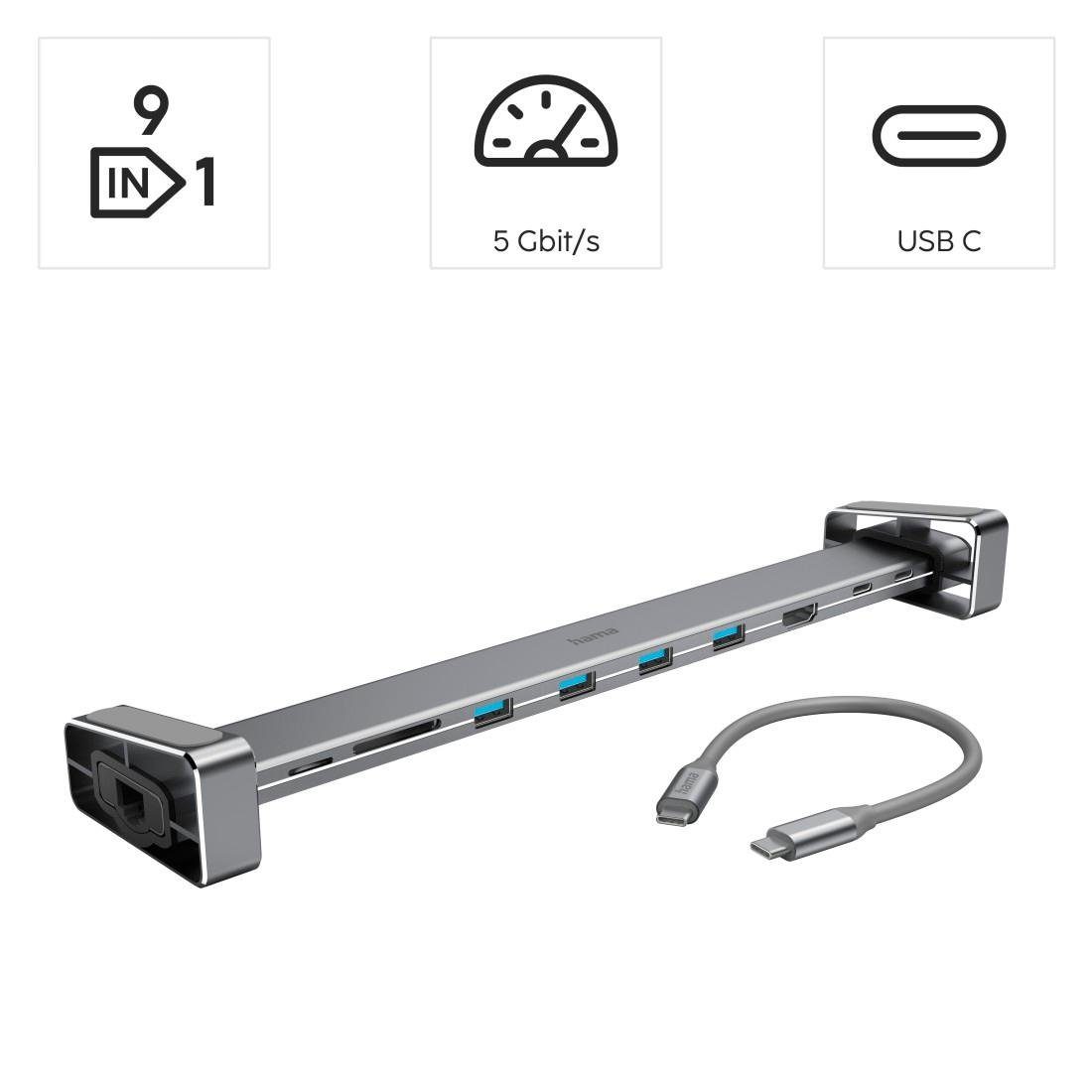 Hama Laptop-Dockingstation 9in1 USB-C Docking USB-C, 4x USB-A, für LAN Station HDMI™