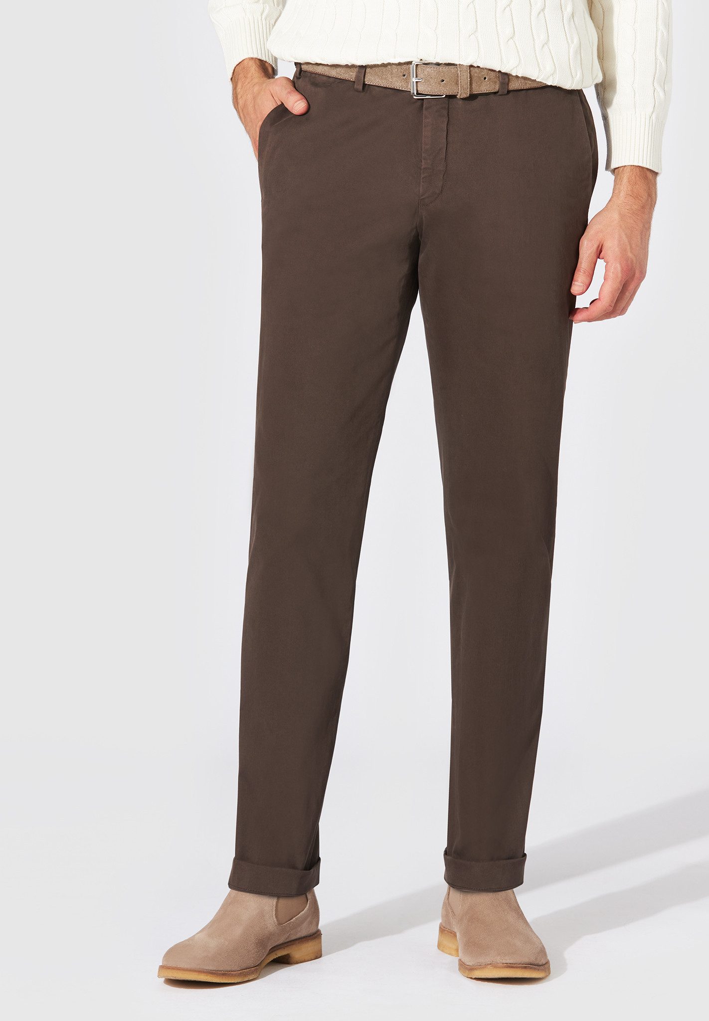 Hiltl Chinos Tilo I Chino Hose Herren Slim-Fit Supima Sateen, braun, 24 Feine Satinstruktur, weich & knitterarm