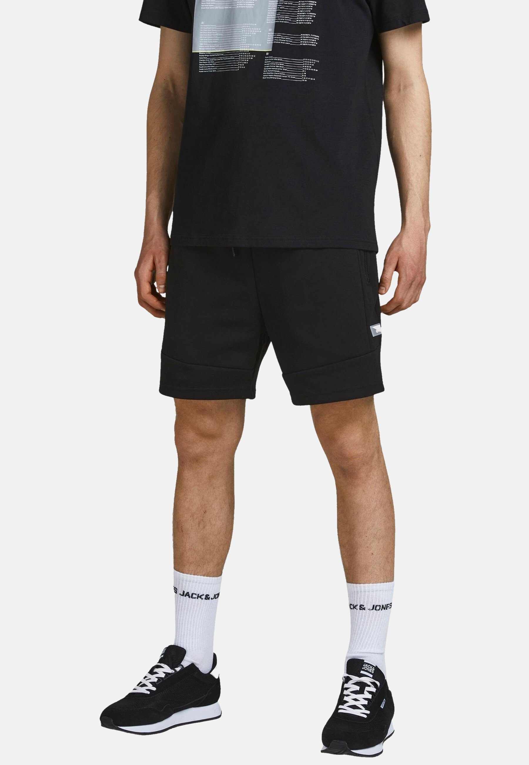 mit SHORTS (1-tlg) schwarz Weiche Shorts Jack & Logo-Aufnäher Sweatshorts SWEAT STAIR Jones