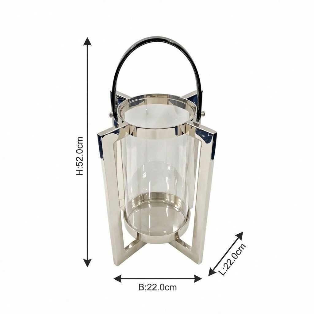 Antikas Wanddekoobjekt Laterne aus Metall und Glas, silbern vernickelt, zylindrisch, H.52 cm – Bild 3 von 4