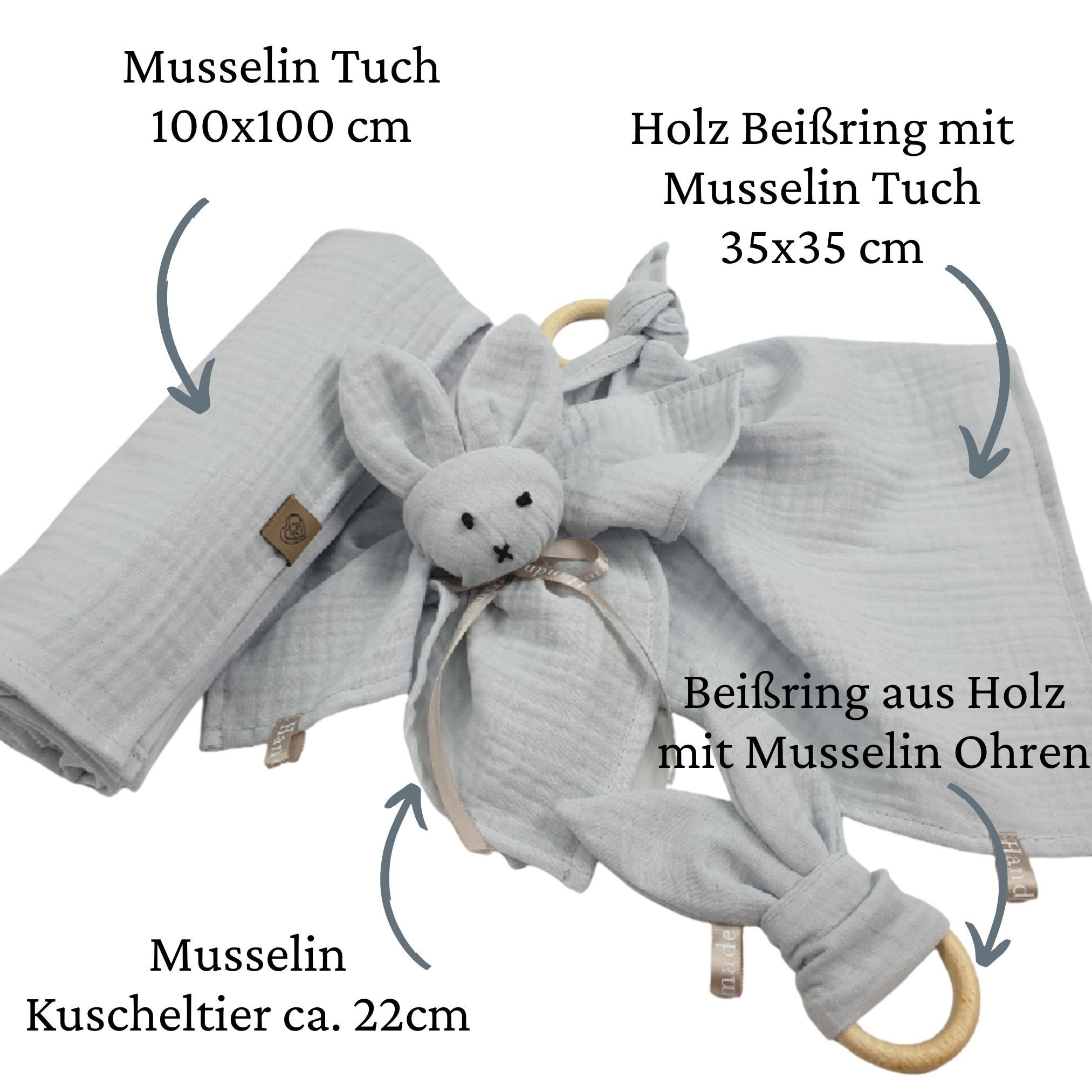 Babymajawelt Neugeborenen-Geschenkset Musselin Geschenk Set 4 tlg Beißring Knistertuch etc. (Motorik & Sinne Set, 4-tlg., 4 Teile: Beißring, Beißtuch, Kuscheltier, Musselintuch) Geschenk zur Geburt, Erstausstattung Besonders Weich & Zart