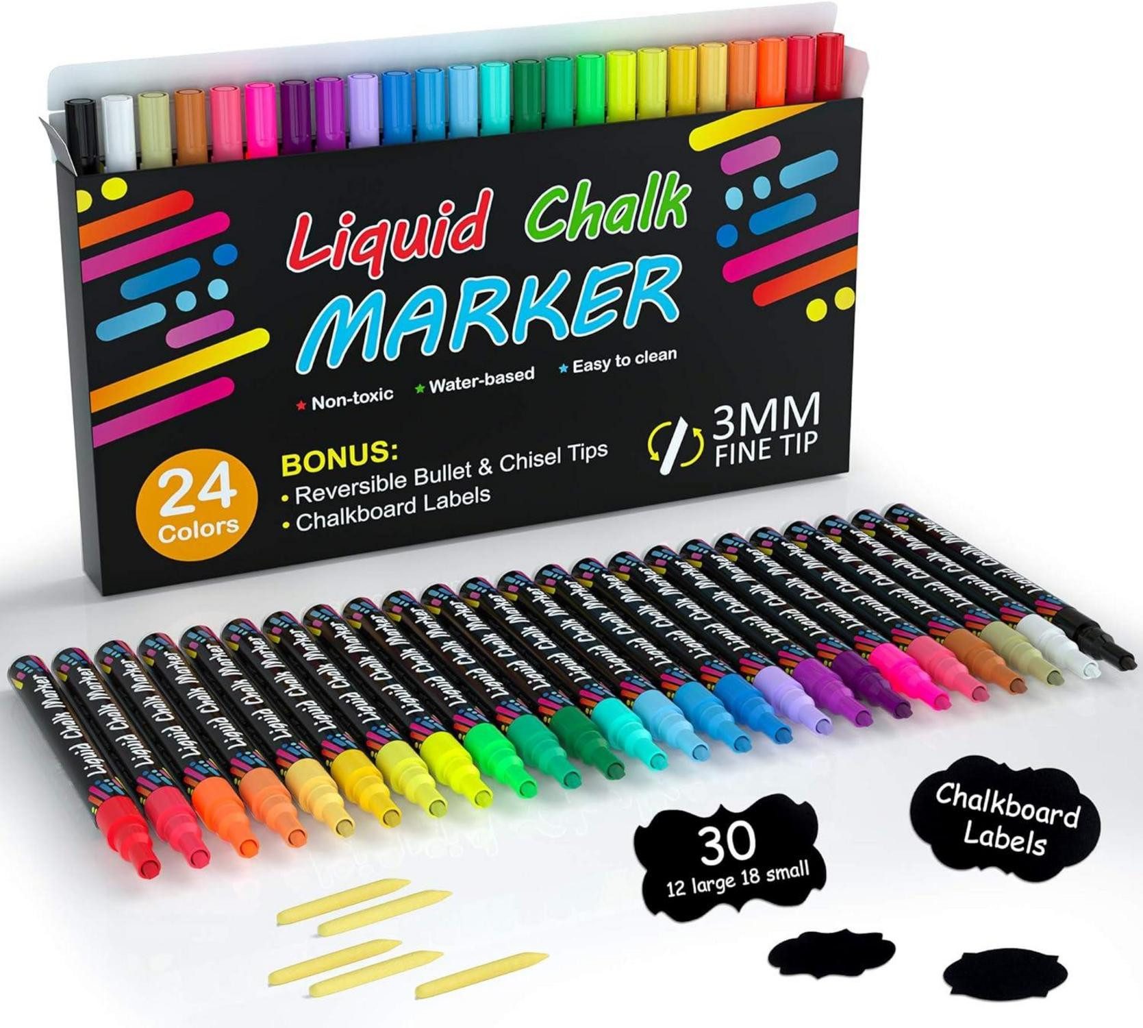 Shuttle Art Kreidemarker Kreidemarker Set 24 bunte Kreidestifte 3mm Spitze abwaschbar für