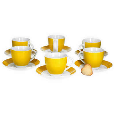 van Well Tasse 6er Set Kaffeetasse mit Untertasse Serie Vario Porzellan - gelb