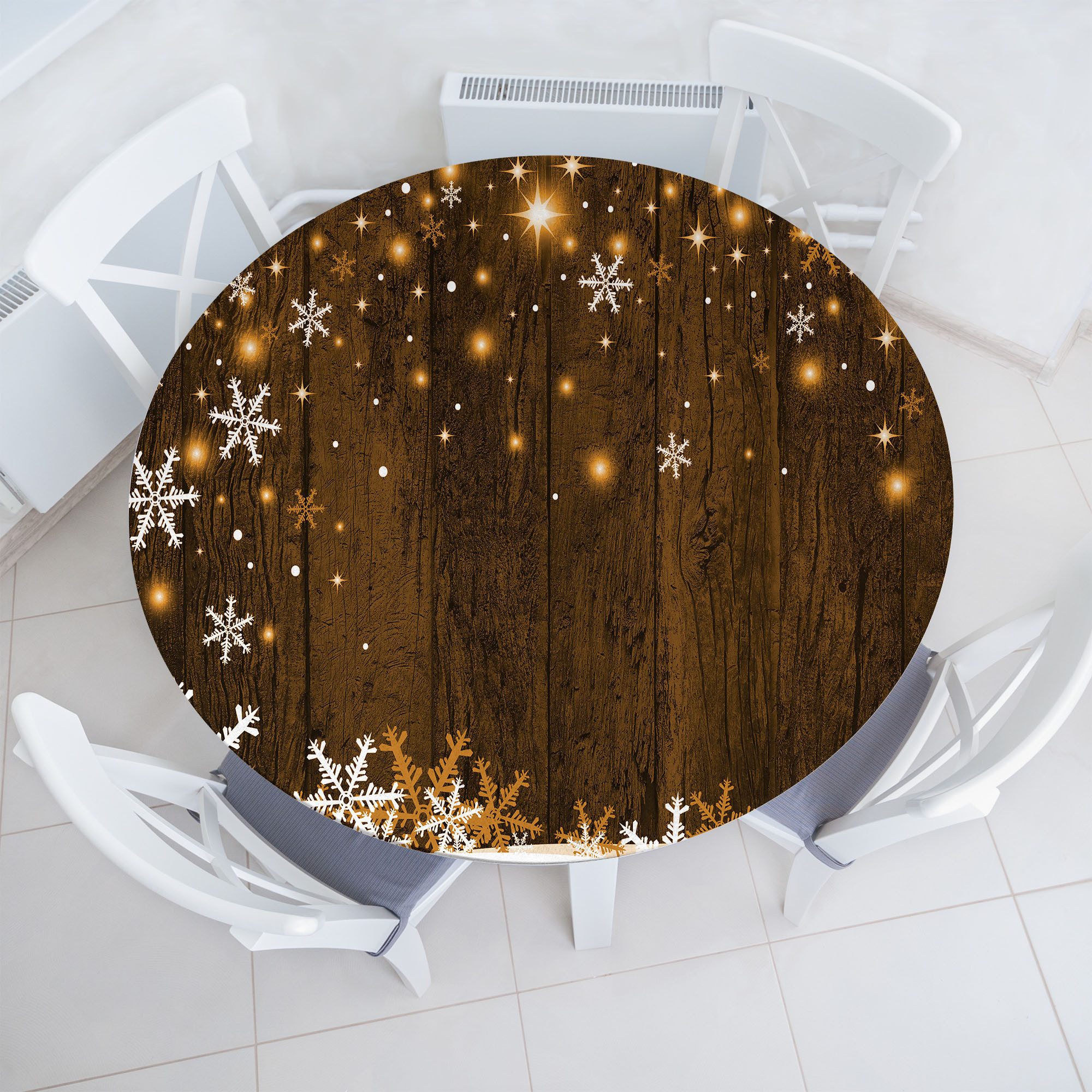 Abakuhaus Tischdecke Rundum-elastische Stofftischdecke, Weihnachten Holz und Schneeflocken