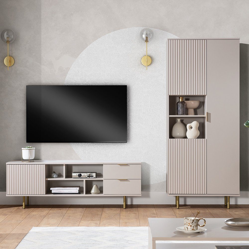 Lomadox Wohnwand NADOR-132, (2-St), in Kaschmir mit goldfarbenen Metallgrif günstig online kaufen