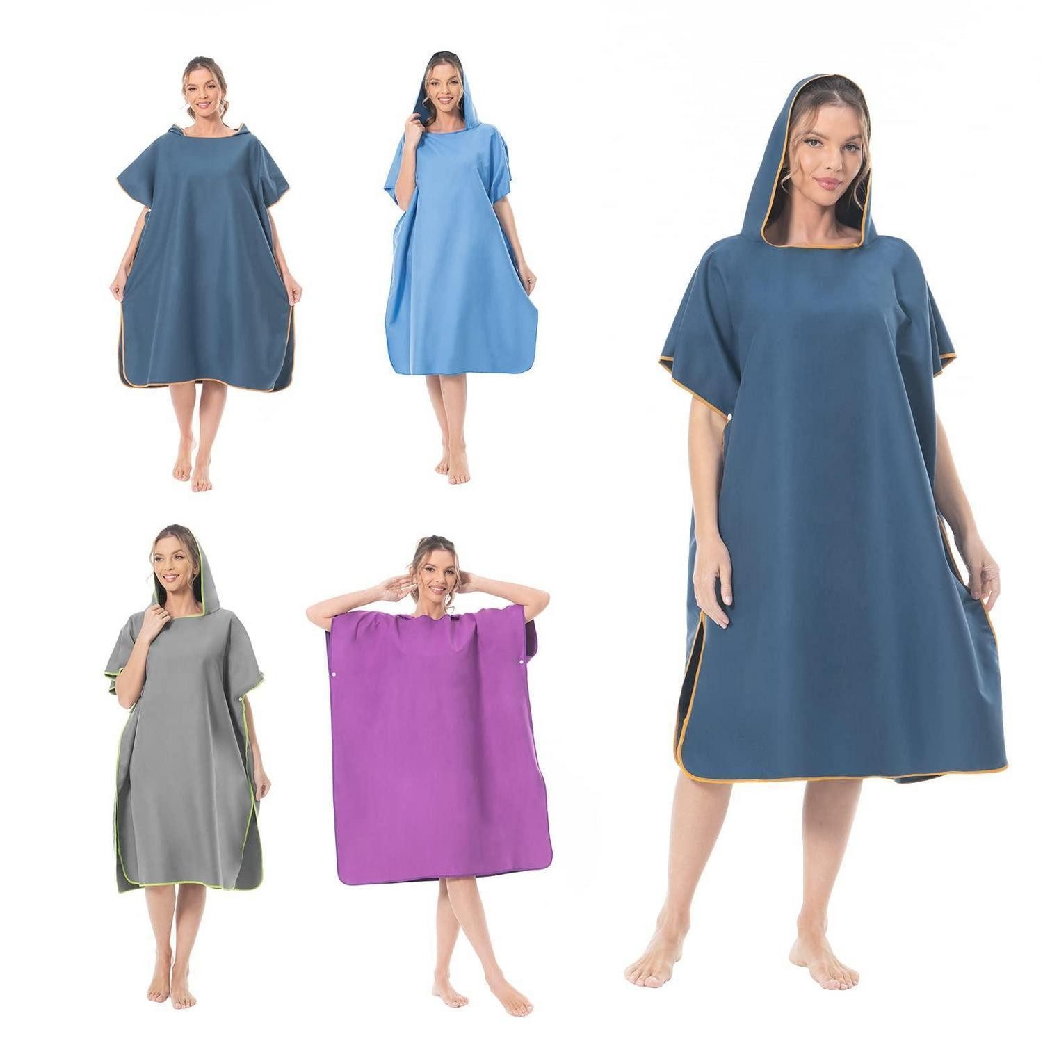 LuxusKollektion Kapuzenhandtuch Badeponcho Mikrofaser Dunkelblau