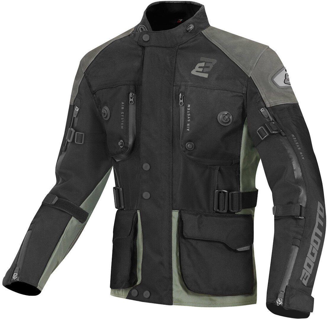 Bogotto Motorradjacke Explorer-Z wasserdichte Motorrad Leder- / Textilj Black/Green