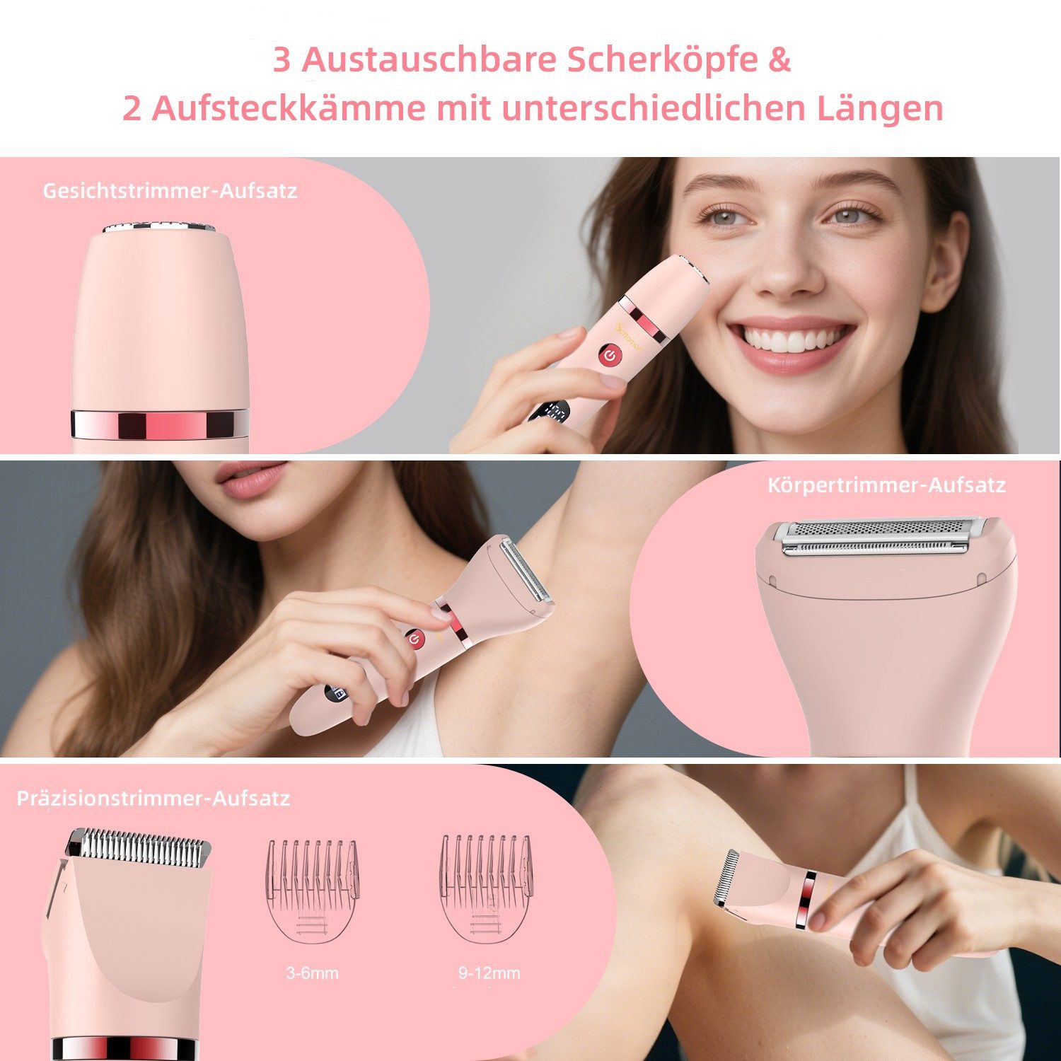 Scttomon Elektrokörperrasierer RFC-2018, Aufsätze: 1, Rasierer, Gesichtsepilierer, 3-in-1-Epilierer, Wet&Dry,100% wasserdicht