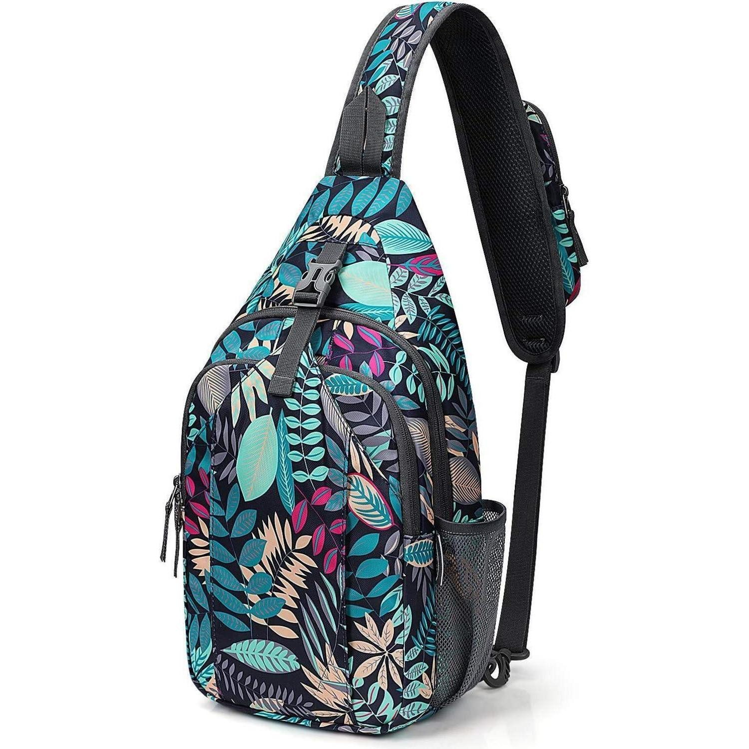 LuxusKollektion Umhängetasche Sling Bag Diebstahlschutz Brusttasche Kopfhörerloch Ahornblattblau