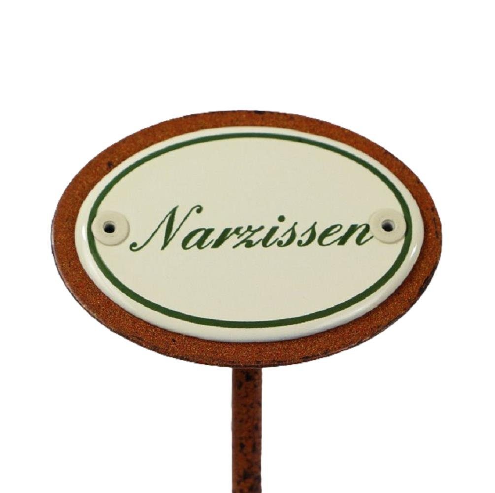 Linoows Gartenstecker Beetstecker Narzissen Pflanzenschild Gartenstecker (Packung) Gartenstecker Emaille "Narzissen" mit Erdspieß 25 cm