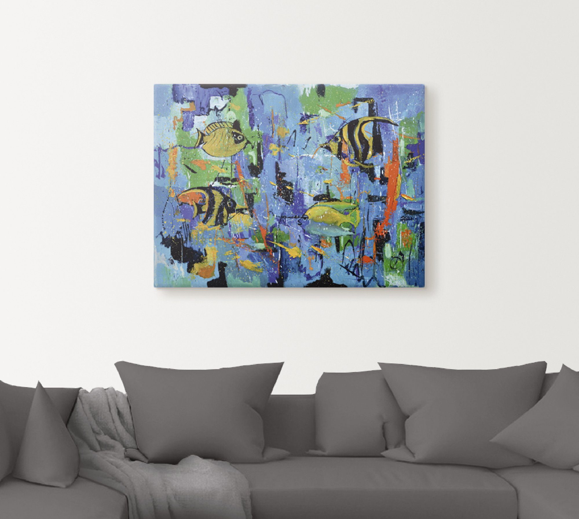 Artland Wandbild Größen Alubild, Abstrakt Fische in Wassertiere St), versch. oder Leinwandbild, Poster (1 Wandaufkleber als Blau