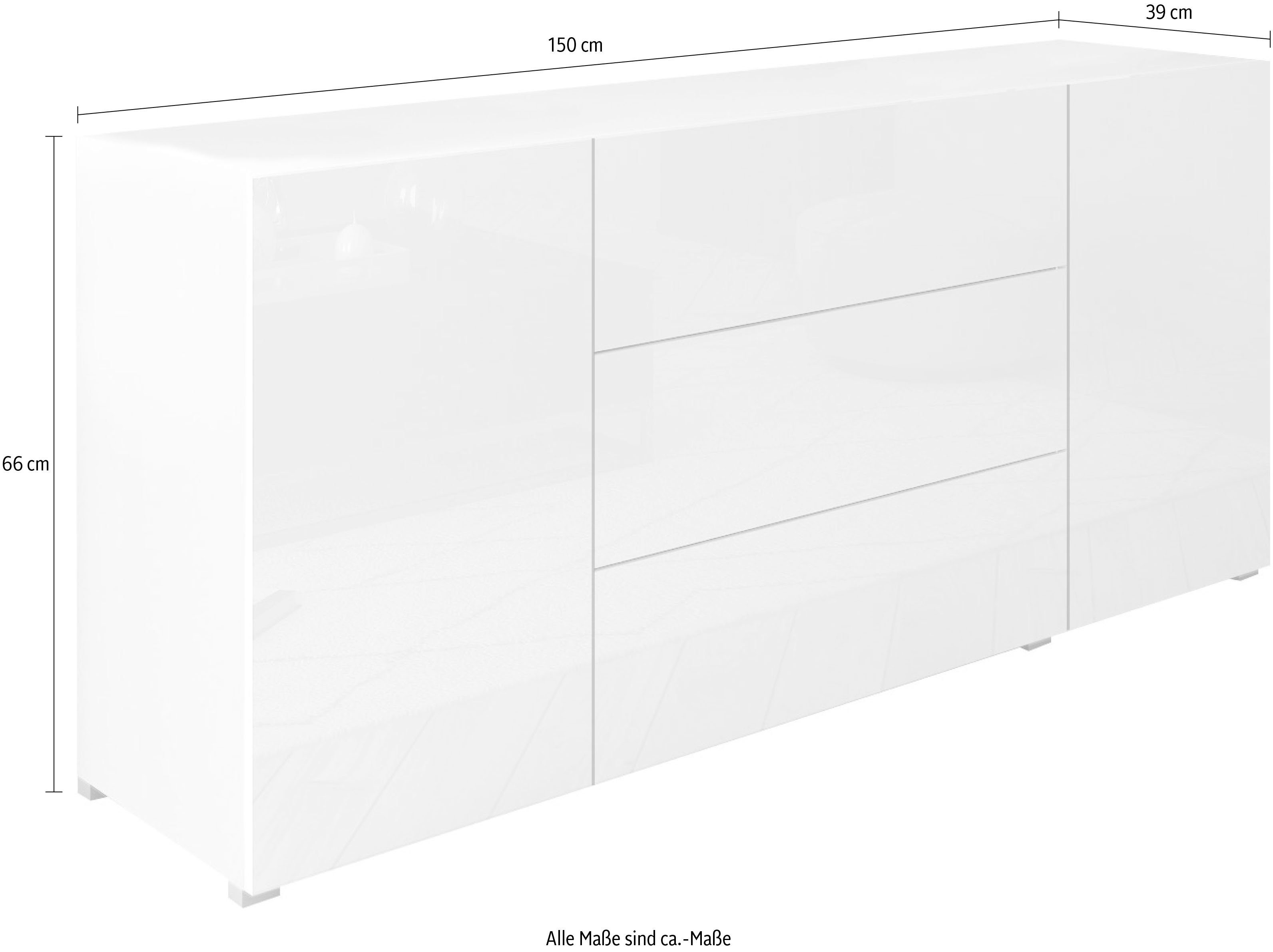 Home affaire Sideboard BERLIN, Moderne grifflose Kommode Breite 150 cm, 4 Schubkästen/ 2 Türen