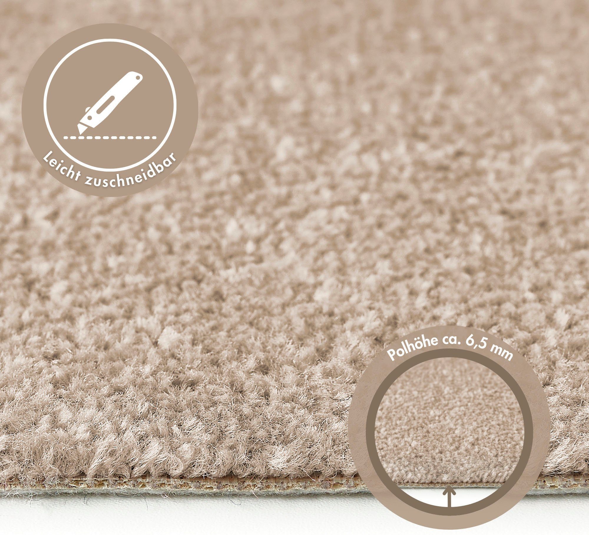 Andiamo Teppichboden Ines, Kräuselvelours, Gesamthöhe 8,5 mm, Luxusklasse LC2, rechteckig, Uni Farben, Breite 400 cm, strapazierfähig & pflegeleicht