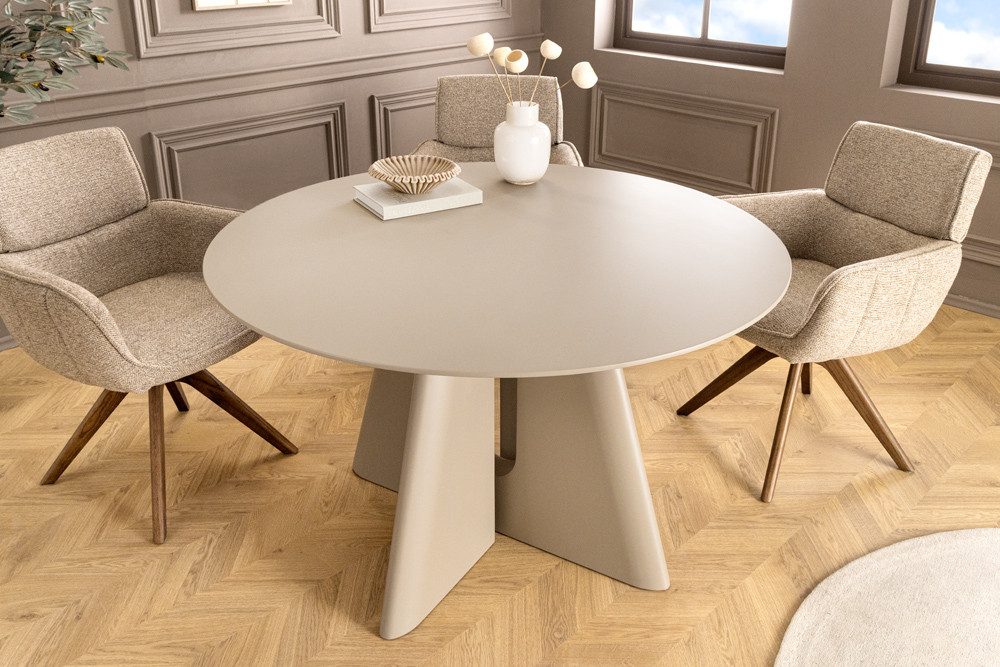 riess-ambiente Esstisch ORGANIKO 120cm cement greige - MDF, skulpturales Gestell, kratzfest (Einzelartikel, 1-St), stilvoller Küchentisch mit runder Tischplatte - ideal für 4 Personen