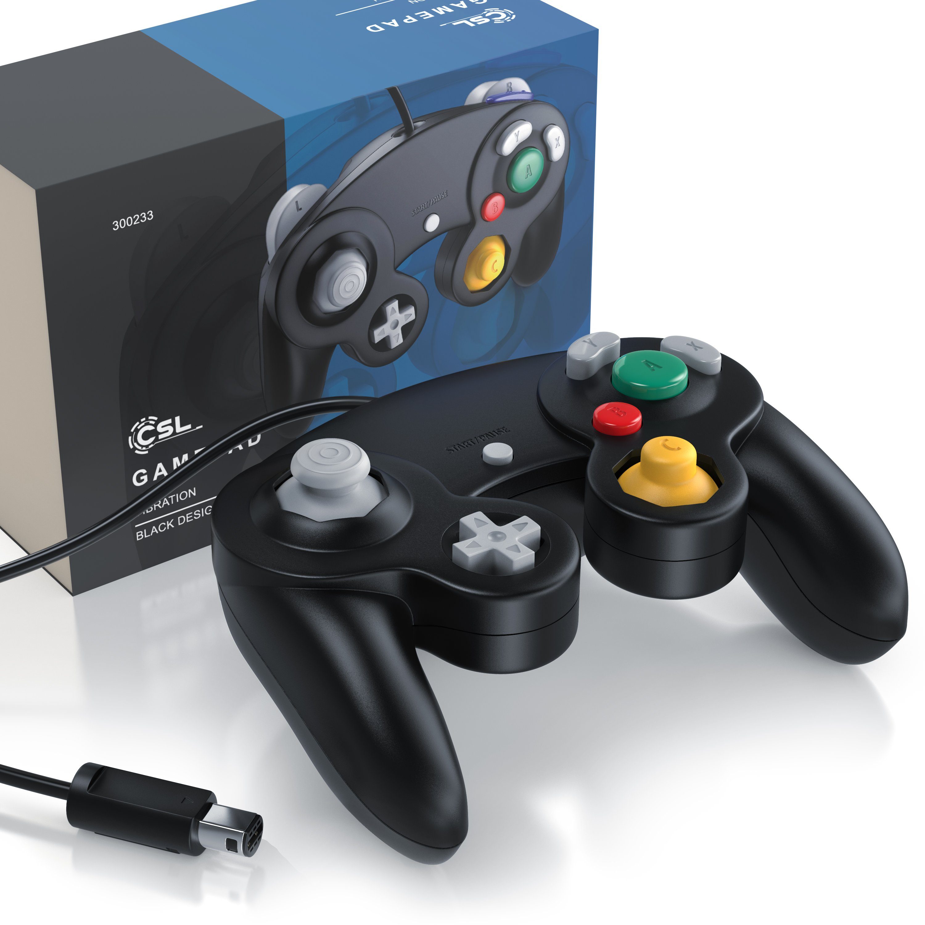 CSL Gamepad/ Joypad für Nintendo GameCube, Wii und Wii U, 1,5m Kabellänge Nintendo-Controller (1 St., Vibrationseffekt 5 Tasten 2 Analogtrigger, Steuerkreuz, Funktionstaste)