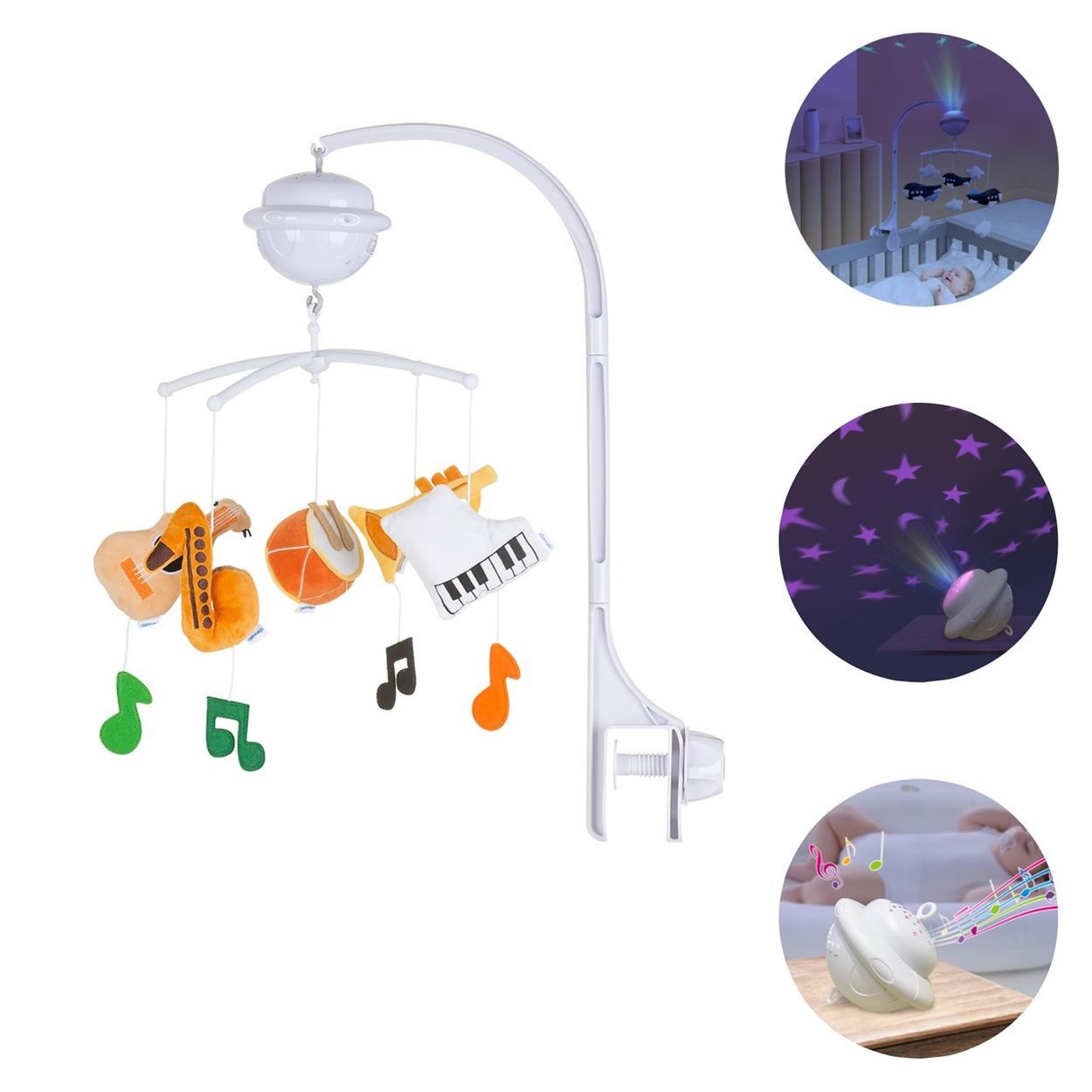 Chipolino Mobile Musikmobile Bluetooth-Funktion, Projektor Plüschfiguren Universalklemme