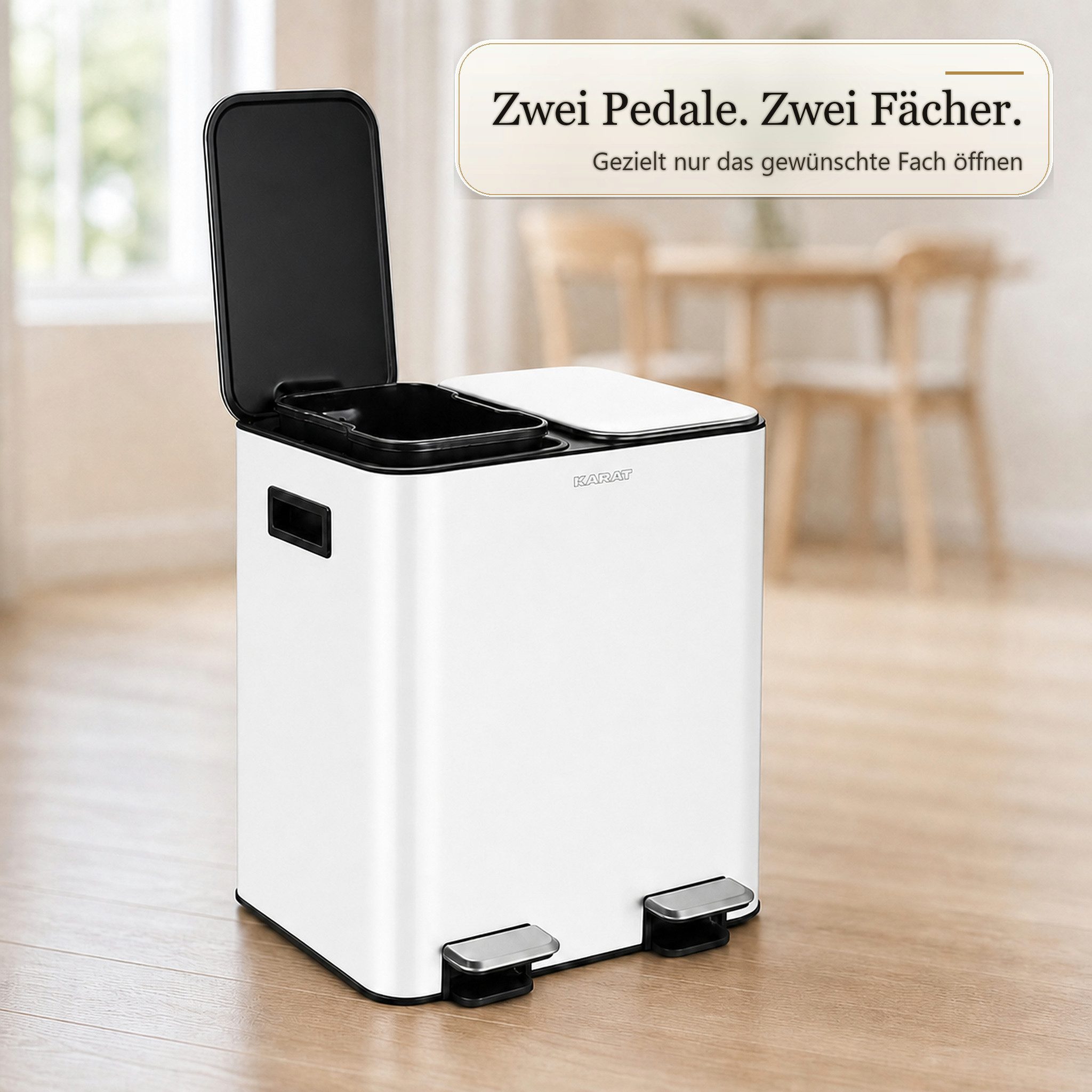 Floordirekt Mülleimer Logan 2 x 15 L Treteimer Soft Close Mülltrennung, Zwei entnehmbare Innenbehälter – Bild 4 von 5