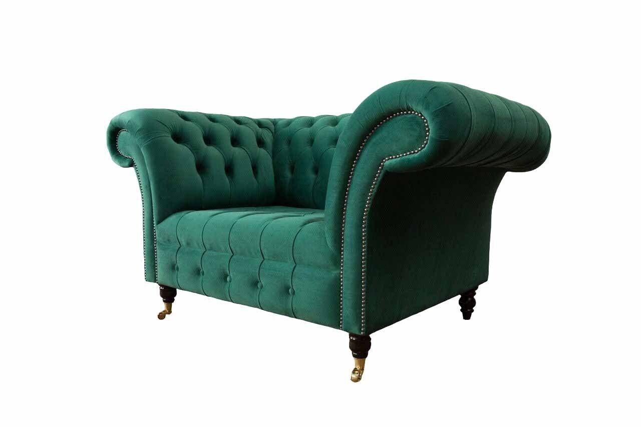 JVmoebel Sessel Grün Chesterfield Design Sofa Sessel Ohrensessel Polster Luxus Textil, Made In Europe