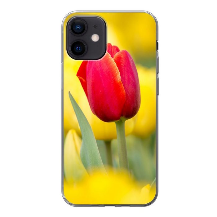 MuchoWow Handyhülle Rote Tulpe mit gelben Tulpen Handyhülle Apple iPhone 12 Smartphone-Bumper Print Handy