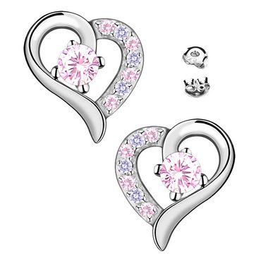 Limana Paar Ohrstecker Kinder Mädchen Damen Ohrringe 925 Sterling Silber Herz Herzohrringe, Liebesgeschenk Liebe Geschenk Idee rosa lila Zirkonia